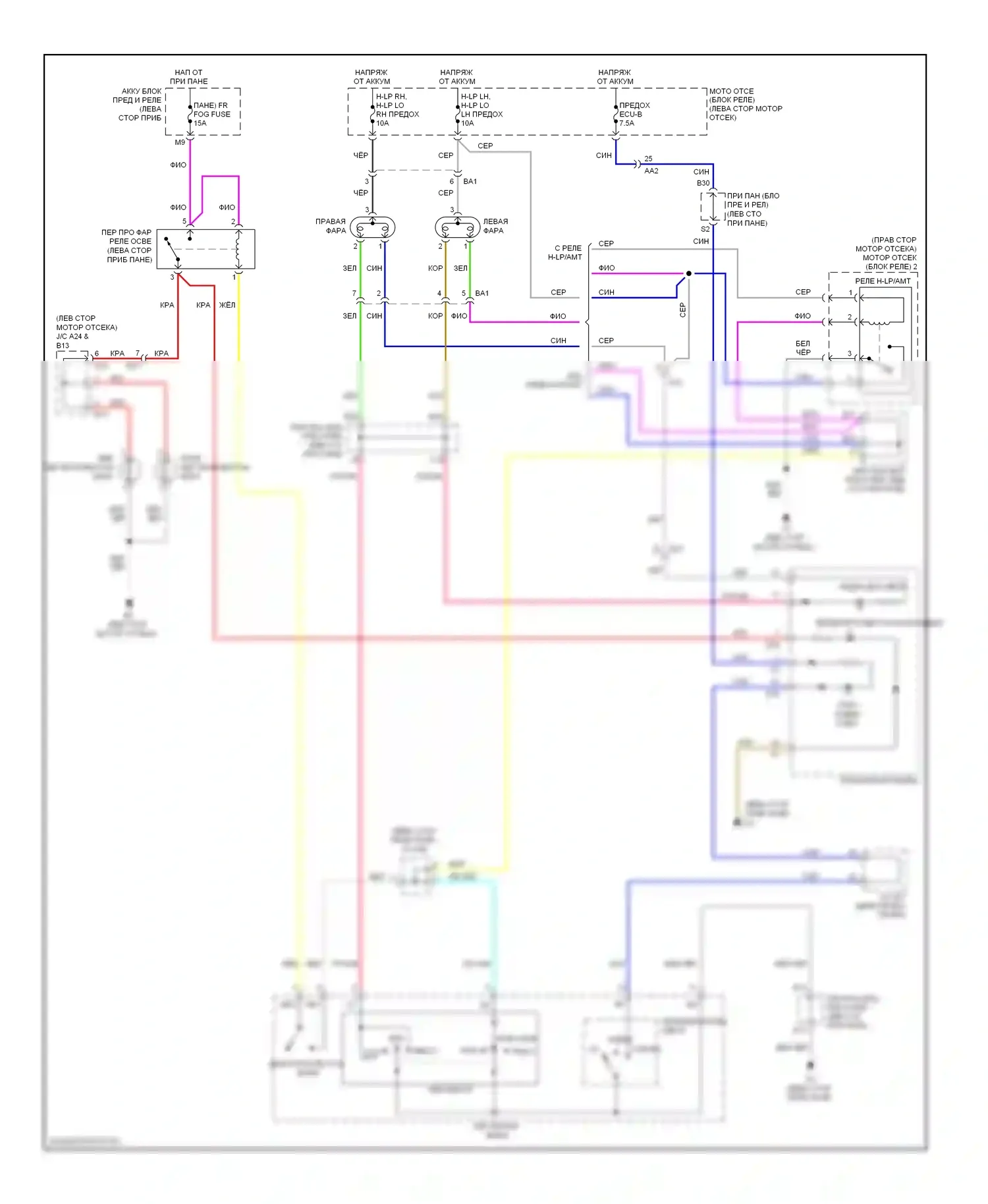 Yaris Toyota III (2010-2014): Электросхема фар, без дрели седан 