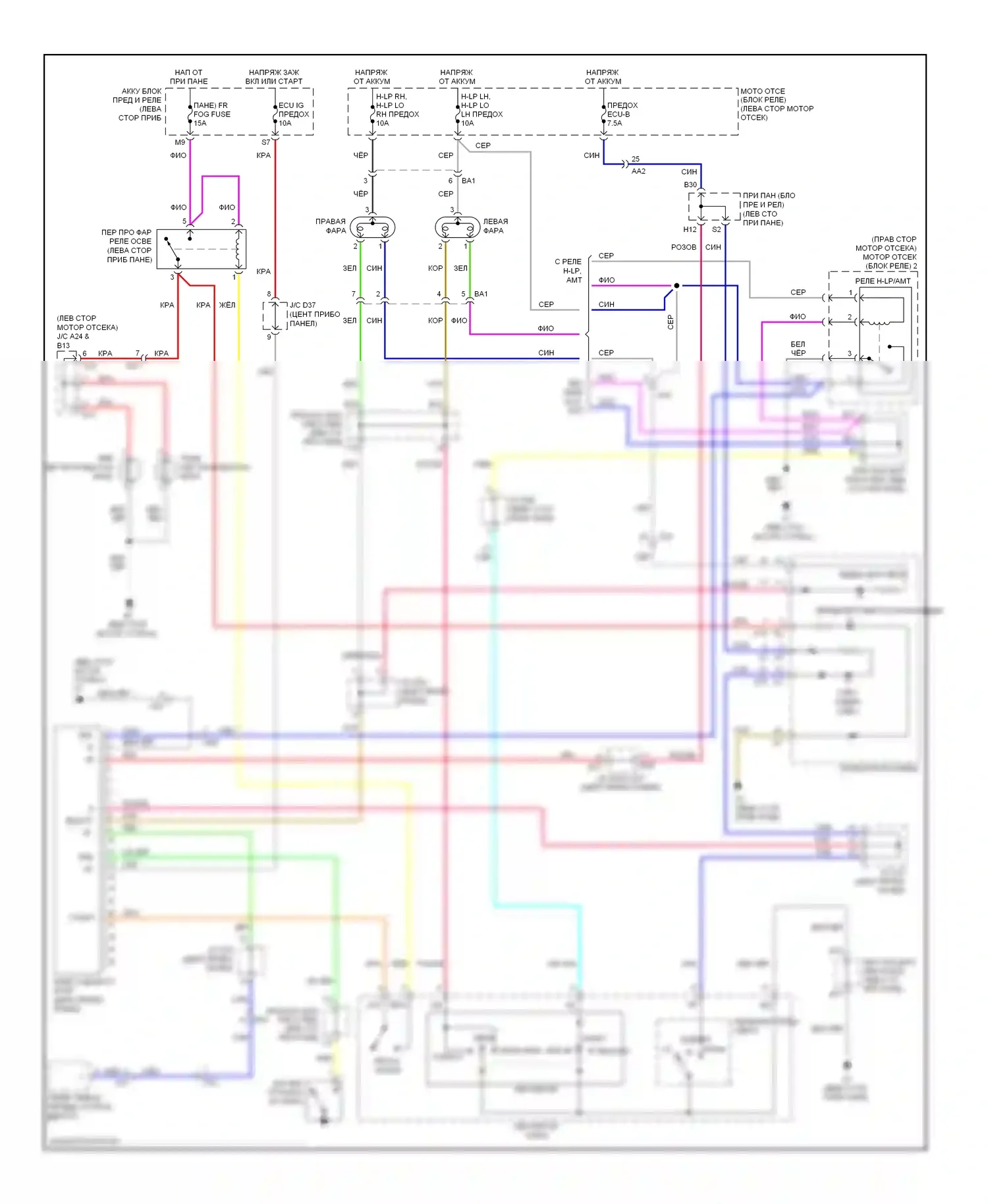 Yaris Toyota III (2010-2014): Электросхема фар, с дрелью седан 