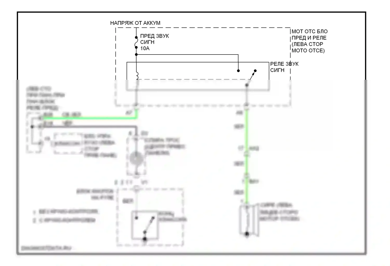 Yaris Toyota III (2010-2014): Электросхема клаксона, седан 