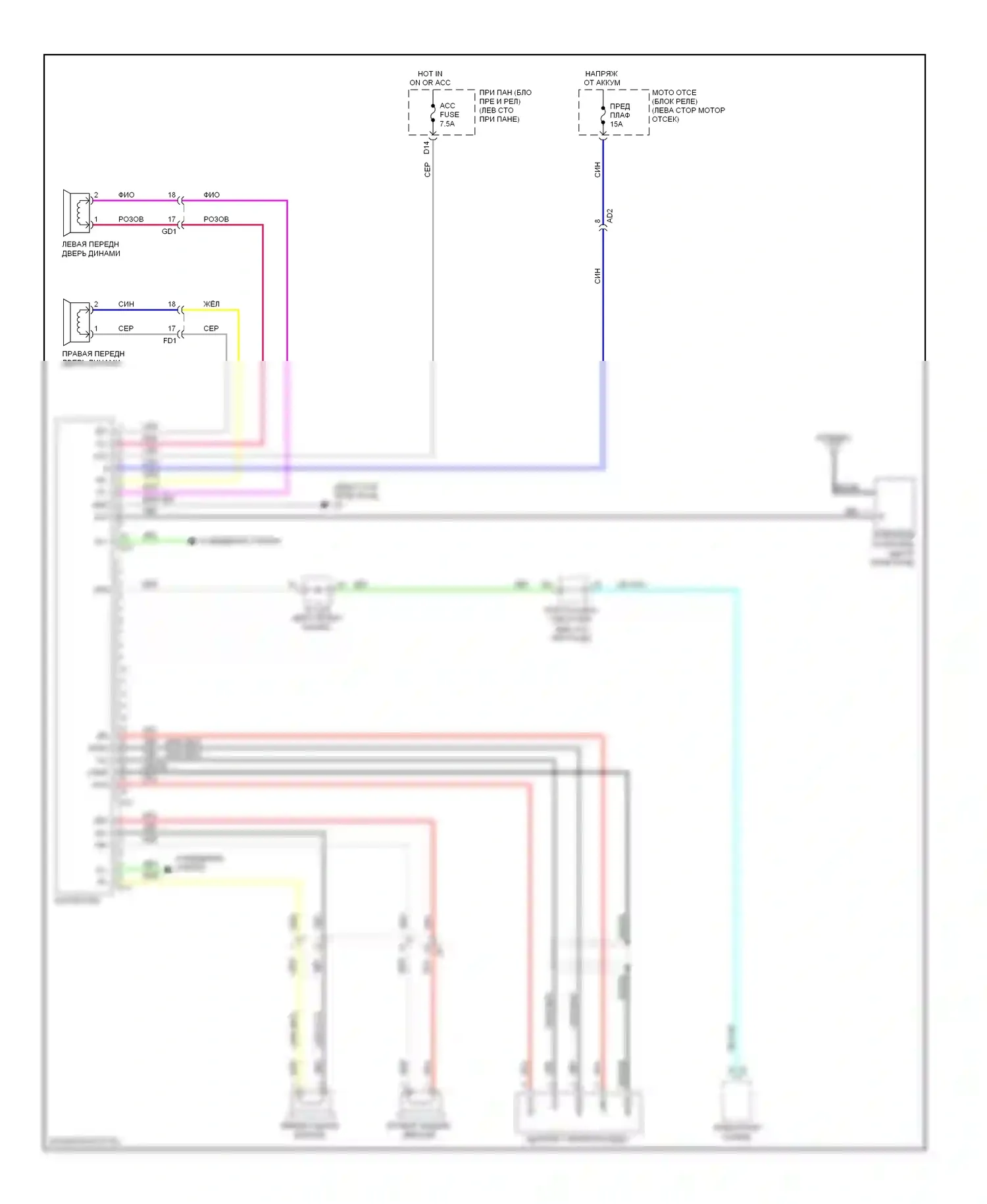 Yaris Toyota III (2010-2014): Электросхема магнитолы, седан 