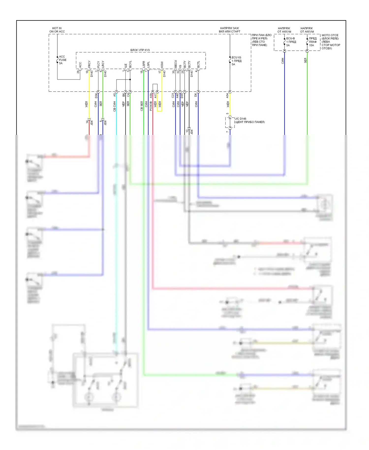 Yaris Toyota III (2010-2014): Электросхема освещения салона, хэтчбек 