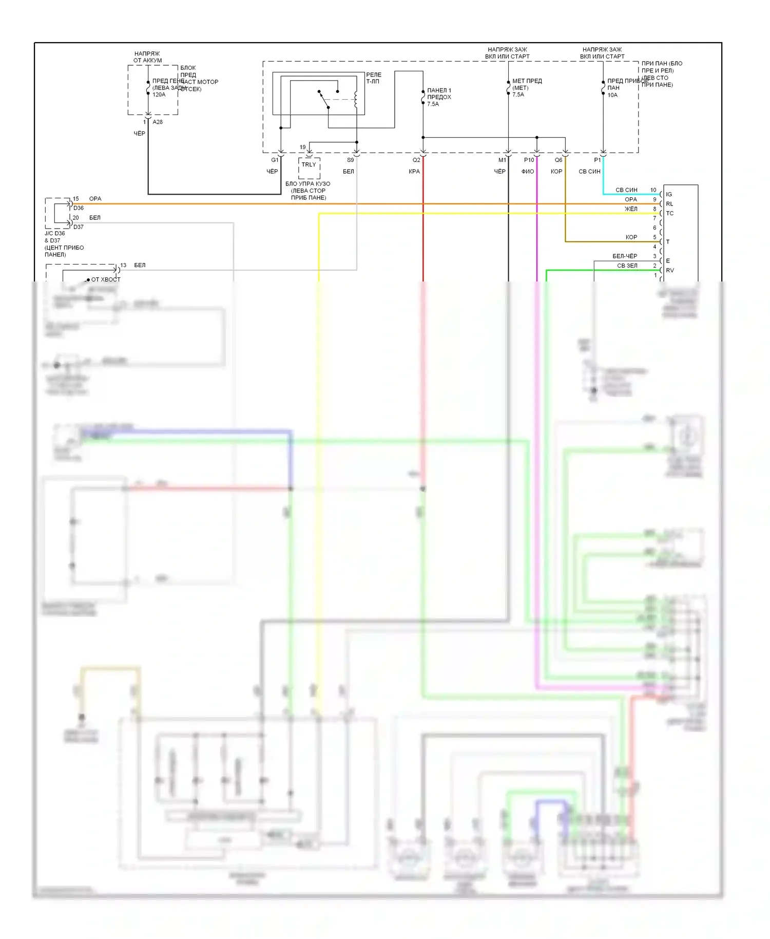 Yaris Toyota III (2010-2014): Электросхема подсветки приборной панели, седан 