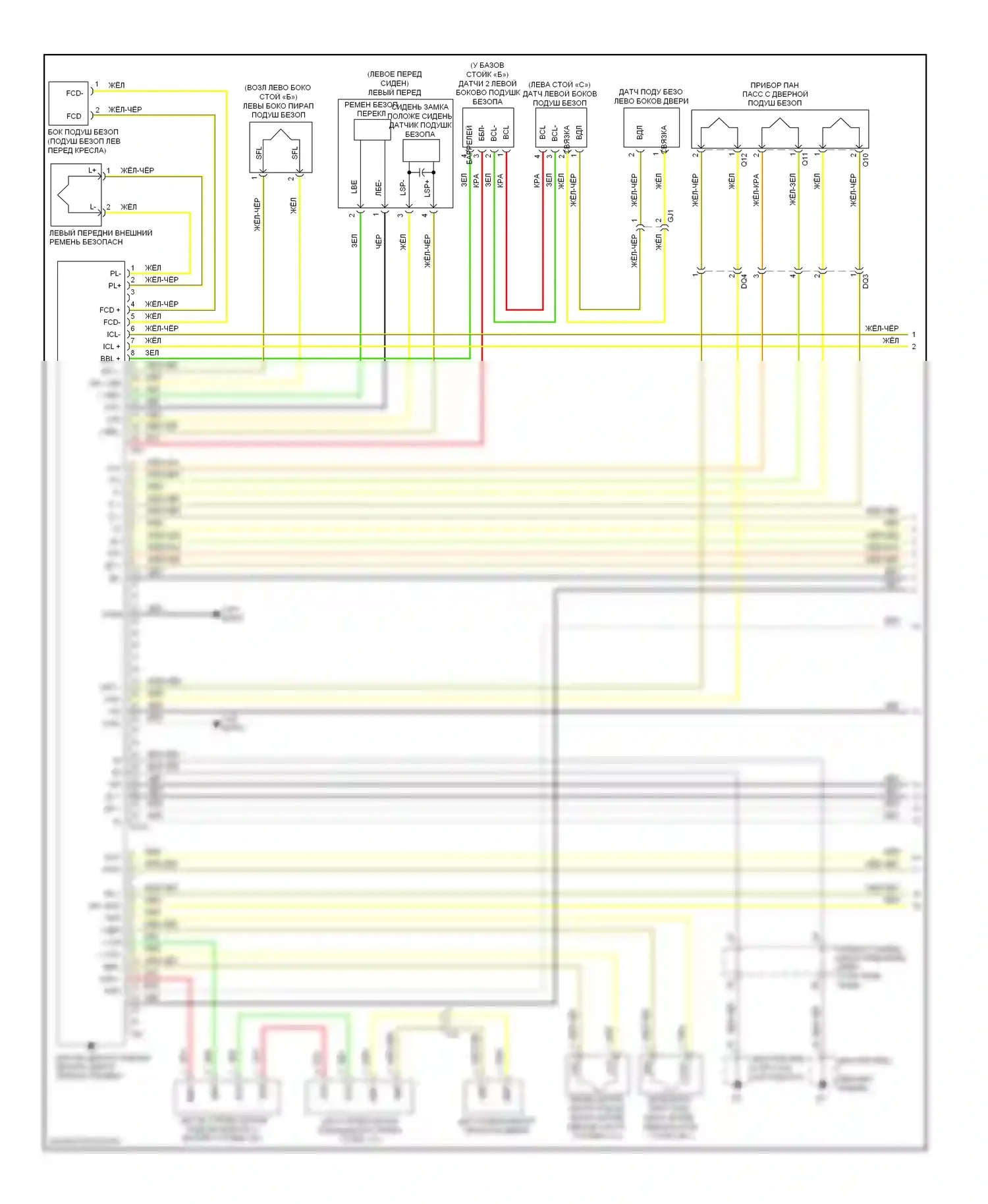 Yaris Toyota III (2010-2014): Электросхема подушек безопасности, с отдельным типом хэтчбека датчика угловой угловой скорости (1 из 2) 