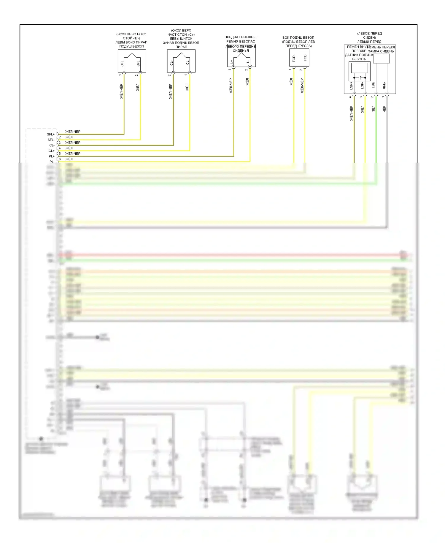Yaris Toyota III (2010-2014): Электросхема подушек безопасности со встроенным датчиком угловой скорости (1 из 3) 