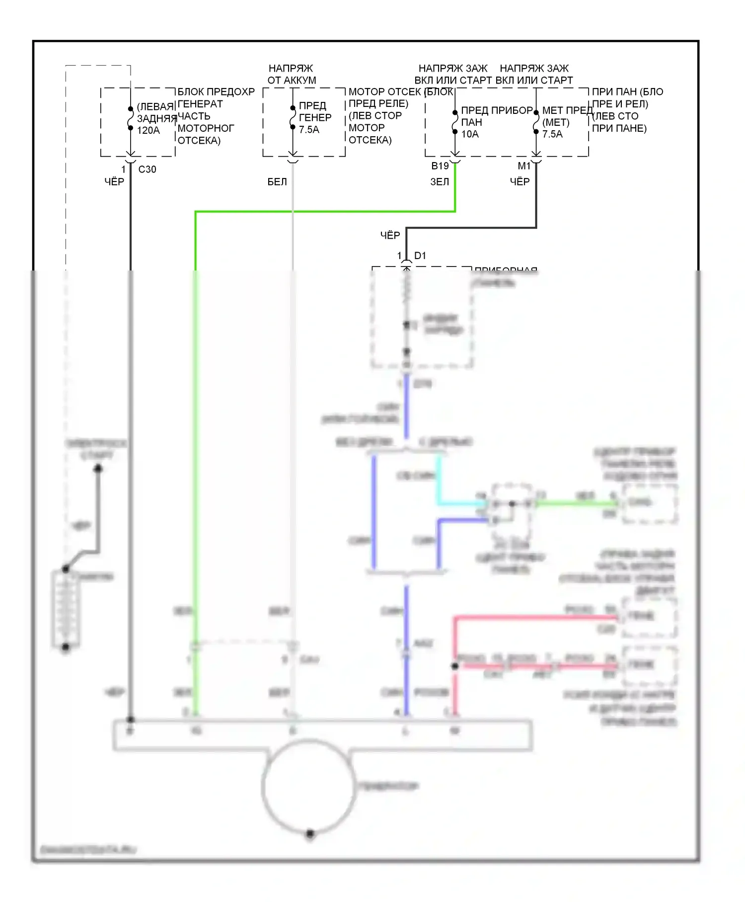 Yaris Toyota III (2010-2014): Электросхема генератора, седан 