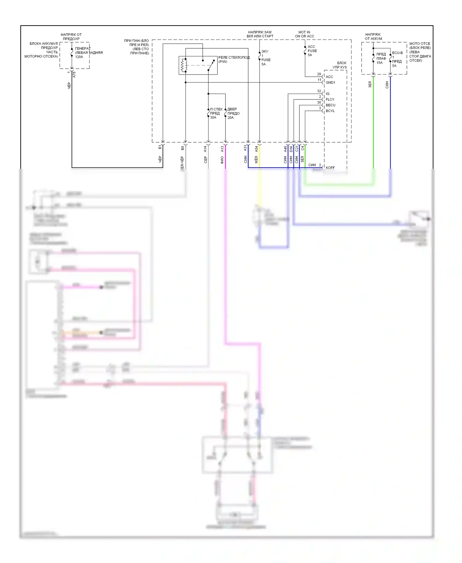 Yaris Toyota III (2010-2014): Электросхема стеклоподъемников, без задних стеклоподъемников хэтчбек 