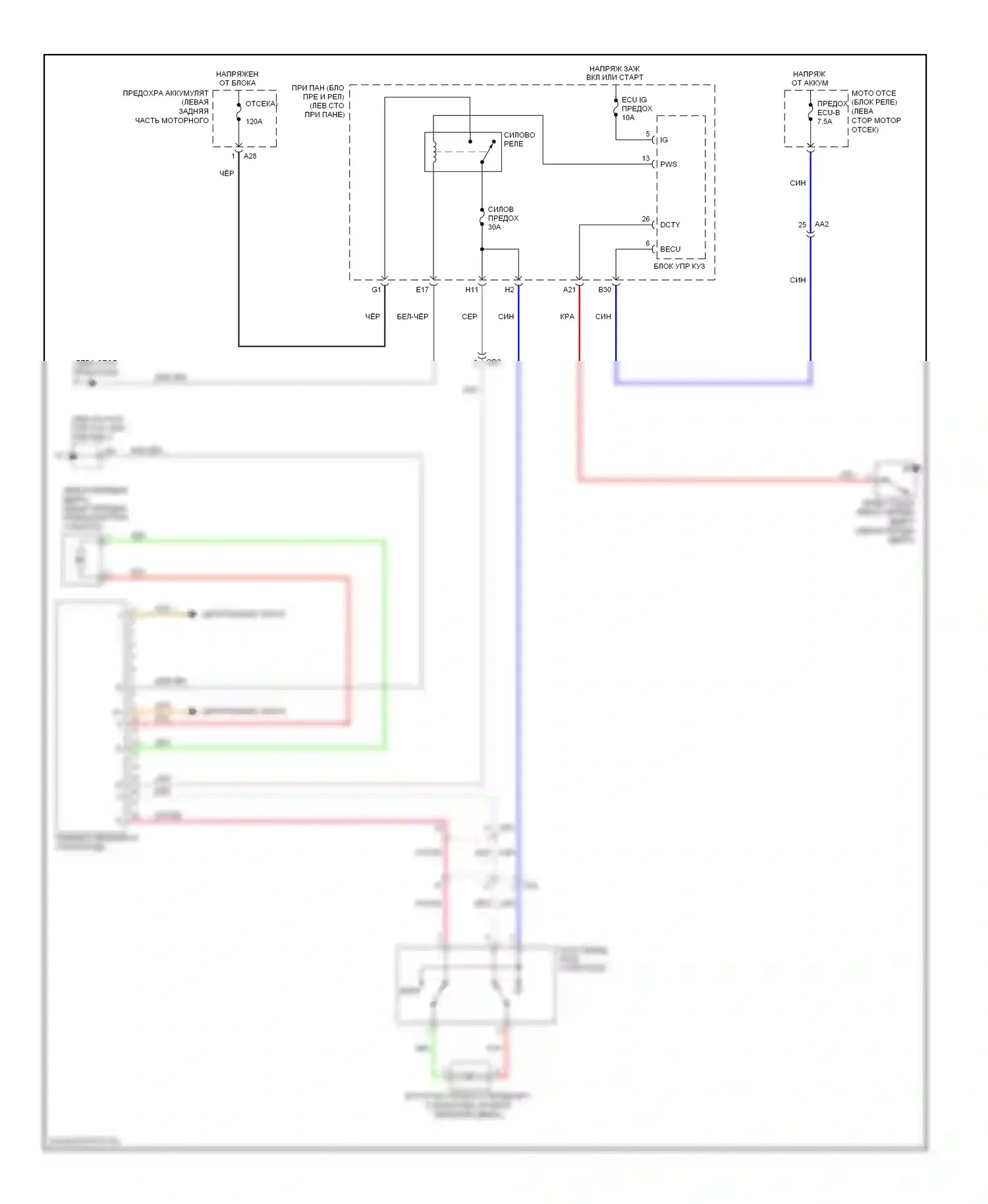 Yaris Toyota III (2010-2014): Электросхема стеклоподъемников, без задних стеклоподъемников седан 