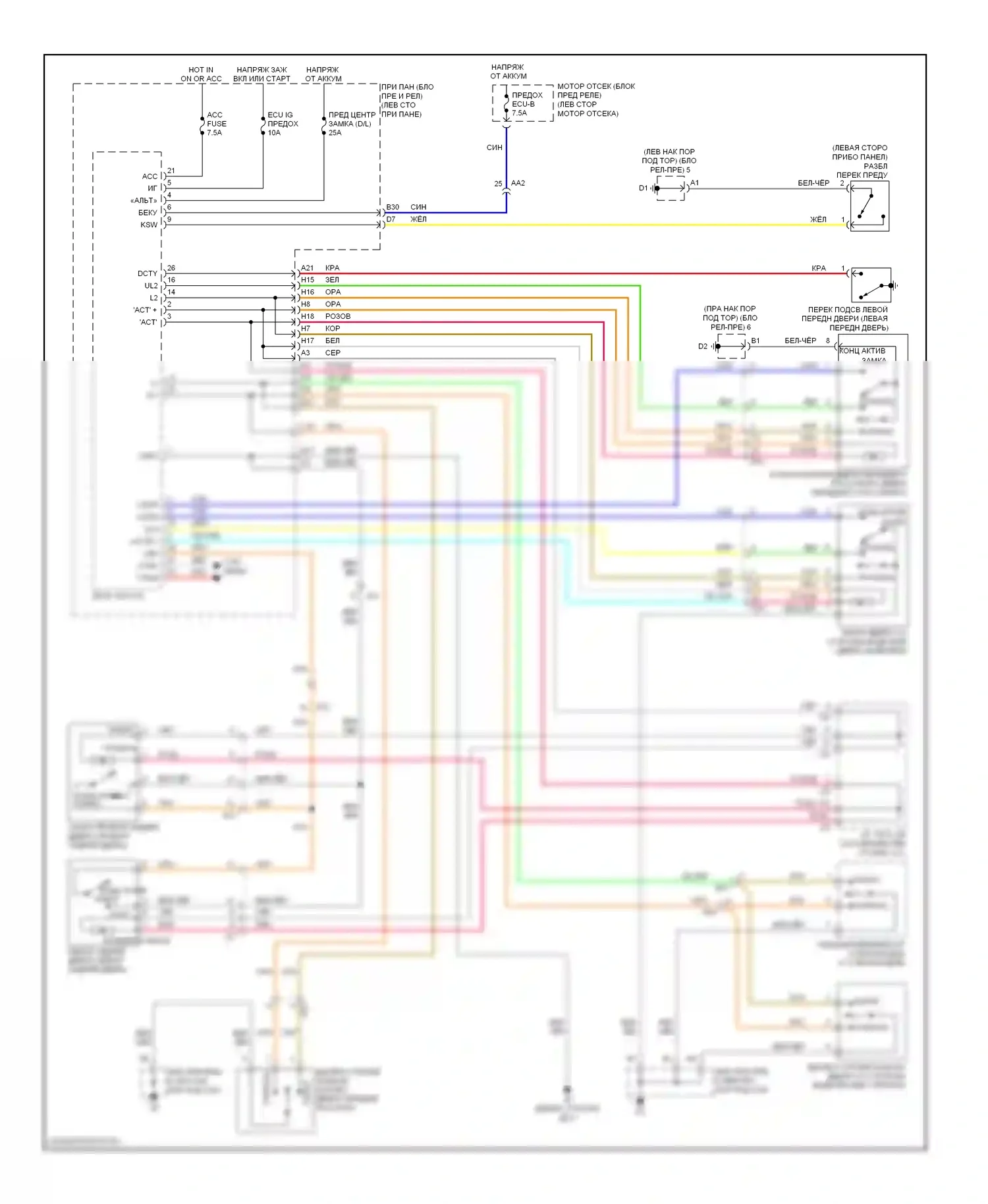 Yaris Toyota III (2010-2014): Электросхема центрального замка, без бесключевого доступа седан 