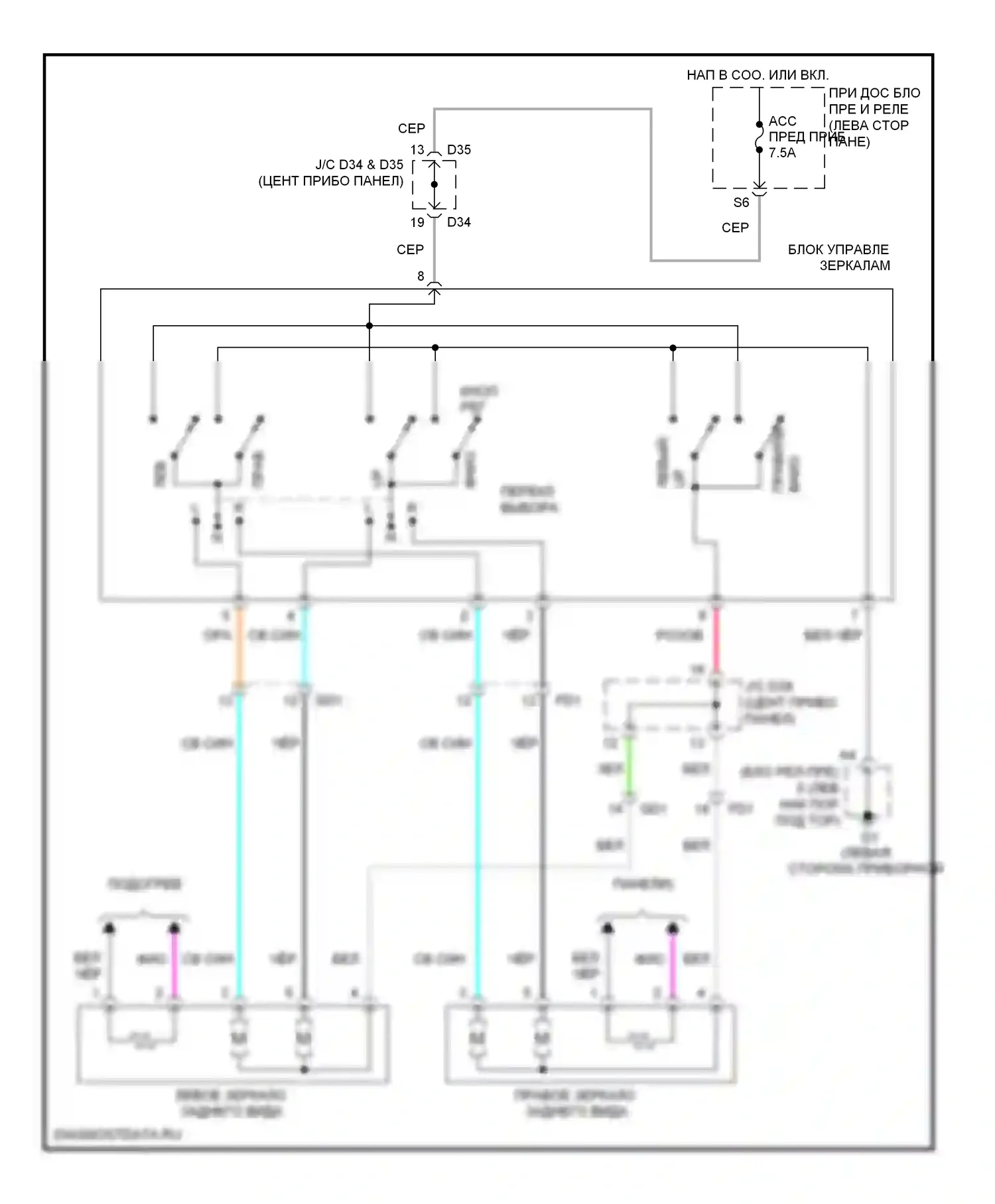 Yaris Toyota III (2010-2014): Управления зеркалами заднего вида электросхема, седан 