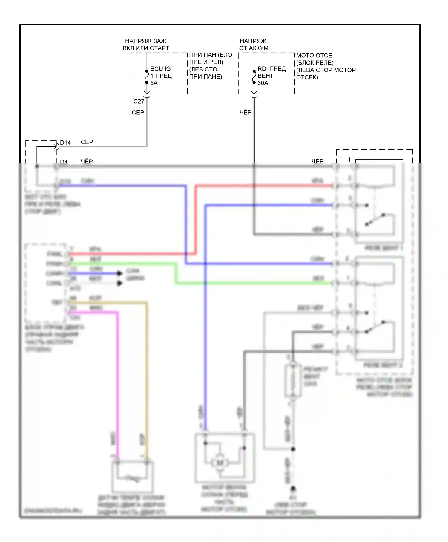 Yaris Toyota III (2010-2014): Электросхема вентилятора охлаждения, хэтчбек 