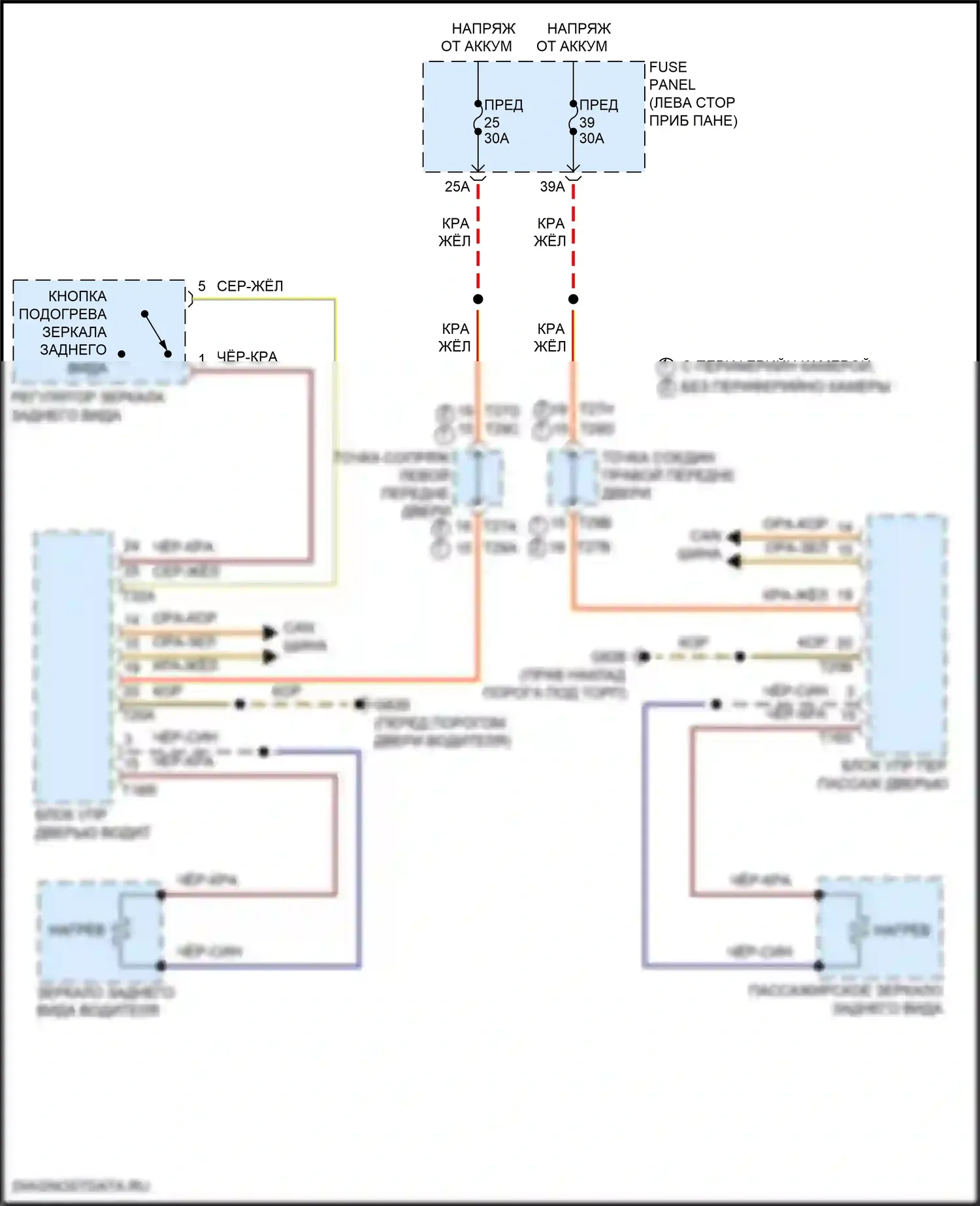 Arteon Volkswagen I рестайлинг (2020-2024): Электросхема обогреваемых зеркал 