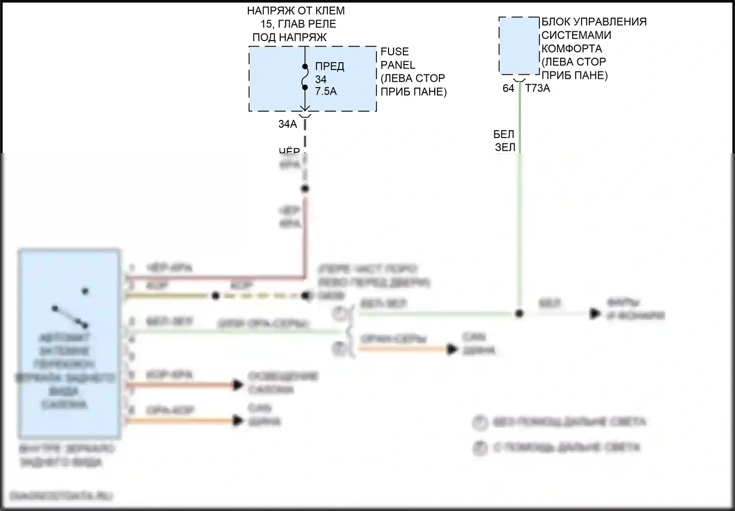 Atlas Cross Sport Volkswagen I (2019-2023): Электросхема автоматического дневного/ночного зеркала 