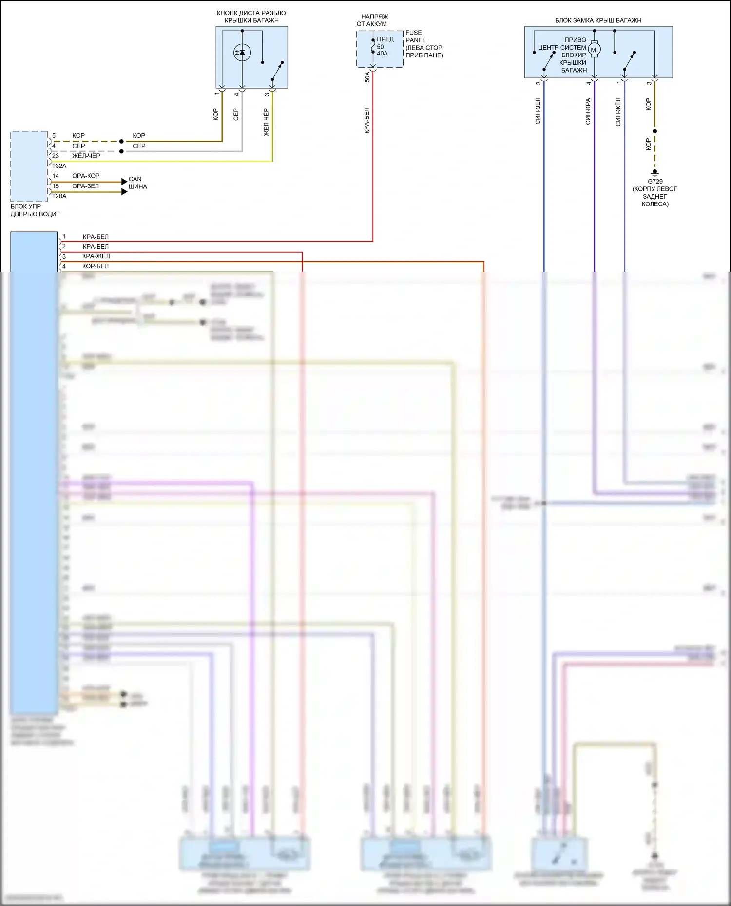 Atlas Volkswagen I (2017-2020): Электросхема открытия багажника и лючка топливного бака (1 из 3) 