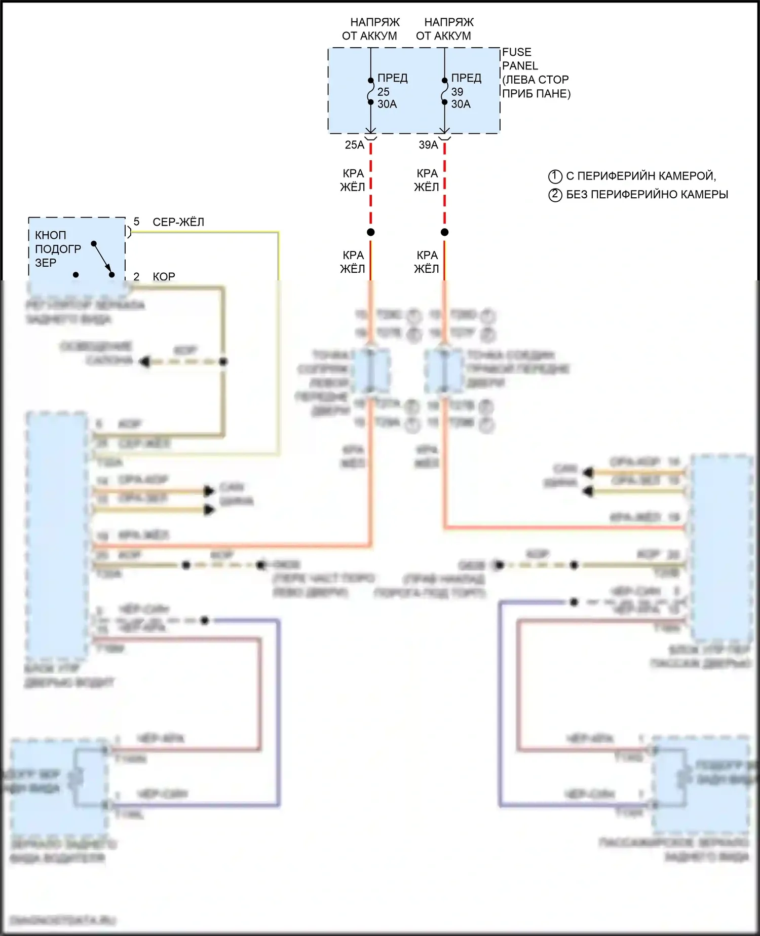 Atlas Volkswagen I (2017-2020): Электросхема обогреваемых зеркал 