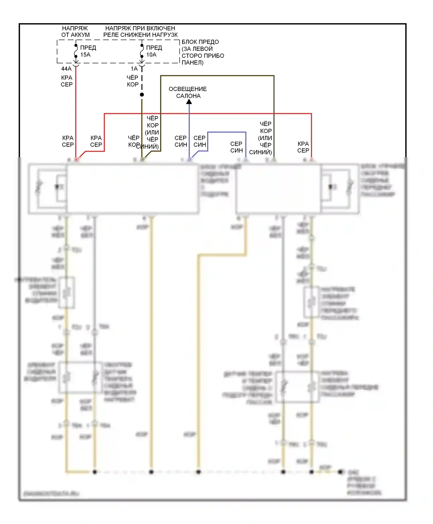 Beetle Volkswagen A4 рестайлинг (2005-2011): Электросхема обогреваемых сидений 