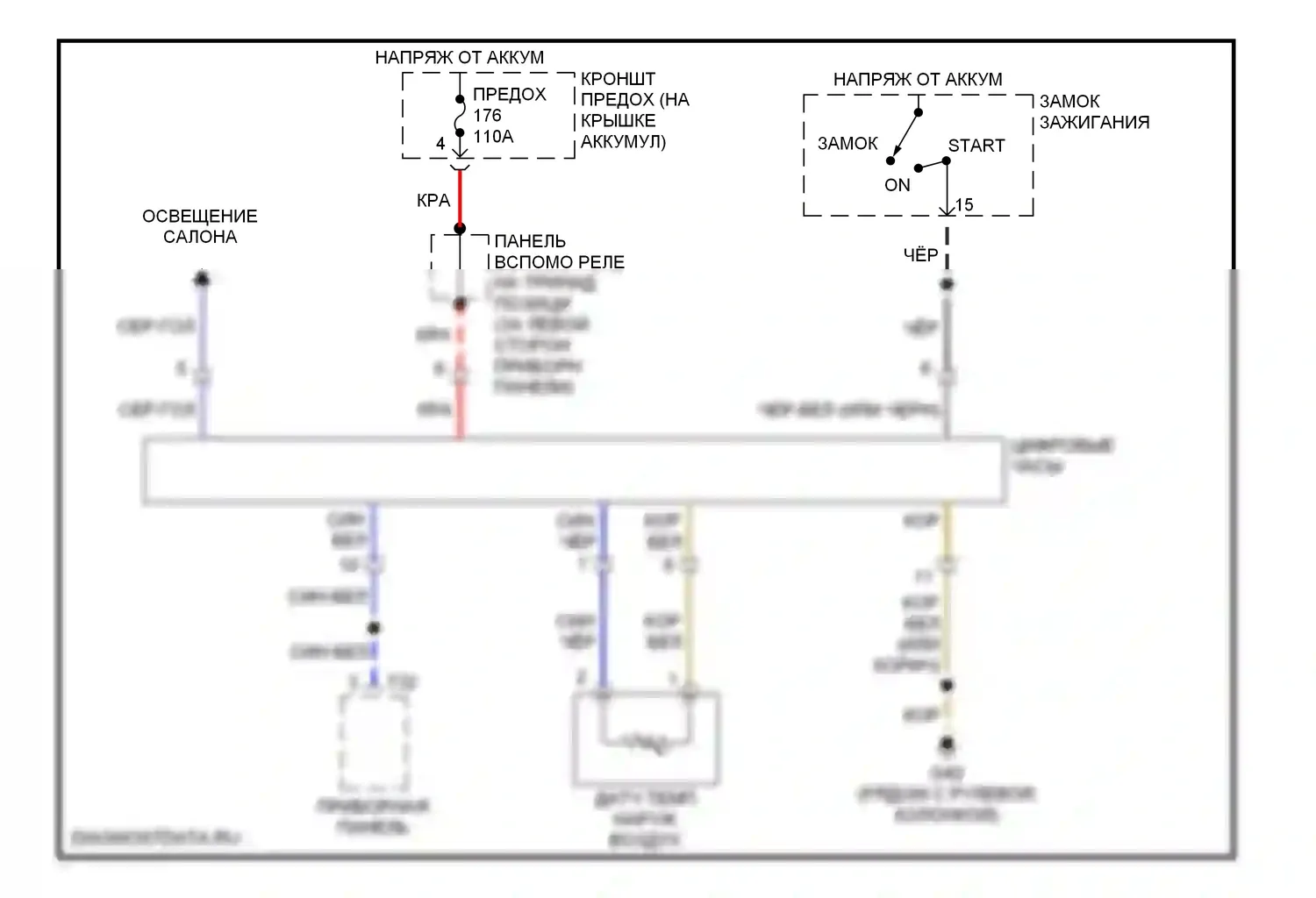 Beetle Volkswagen A4 (1997-2005): Электросхема цифровых часов 