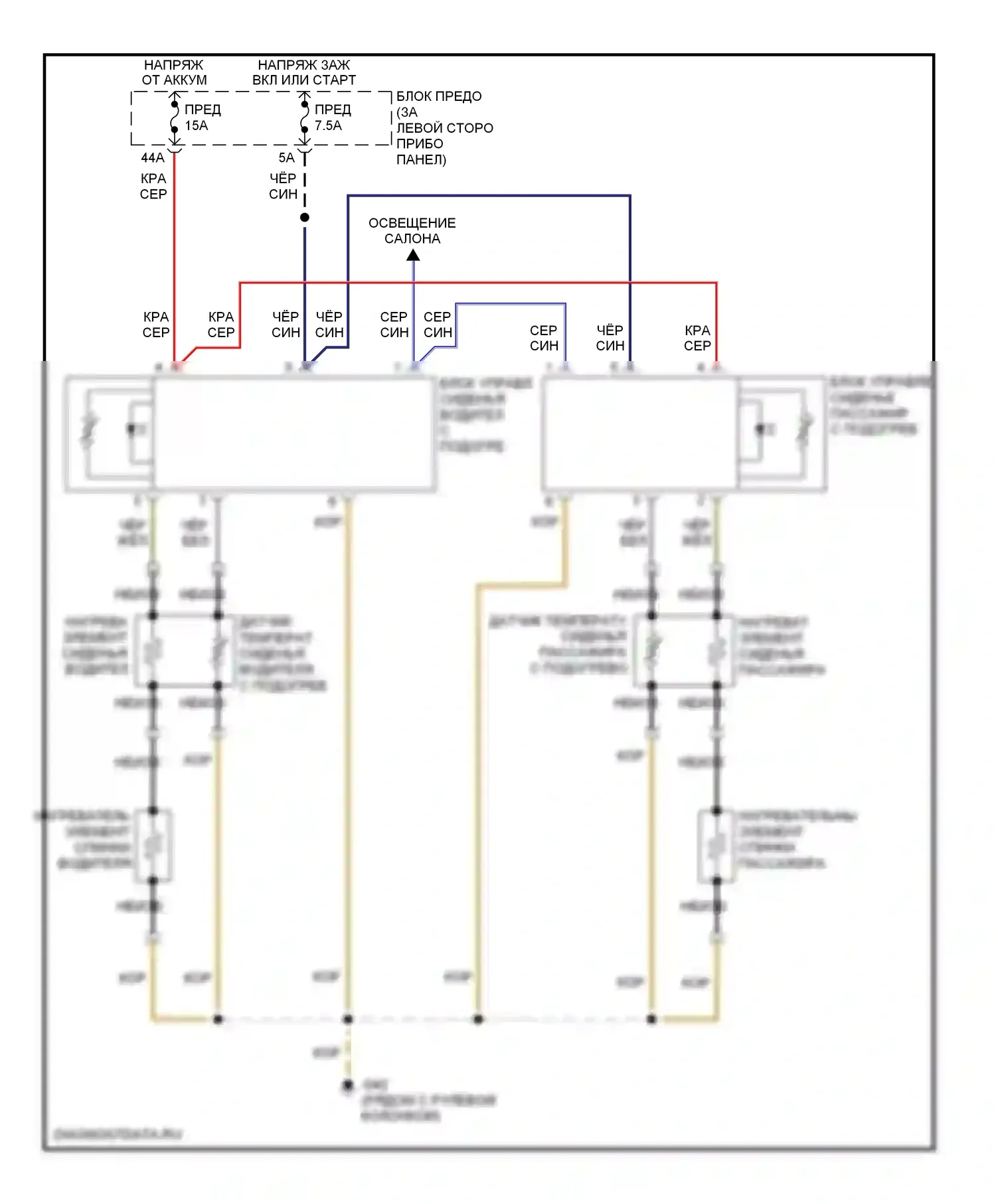 Beetle Volkswagen A4 (1997-2005): Электросхема обогреваемых сидений 