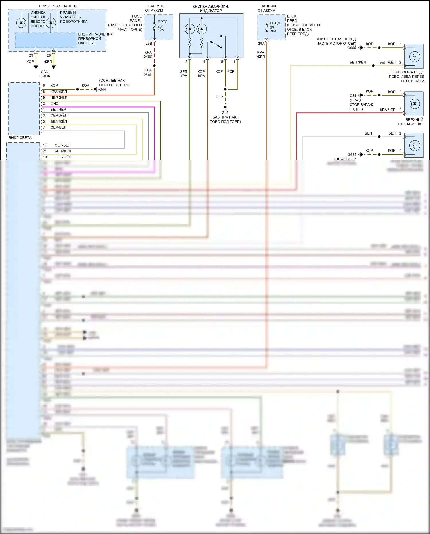 Bora Volkswagen III (2012-2018): Электросхема внешних светильников, с высоким оснащением (1 из 4) 