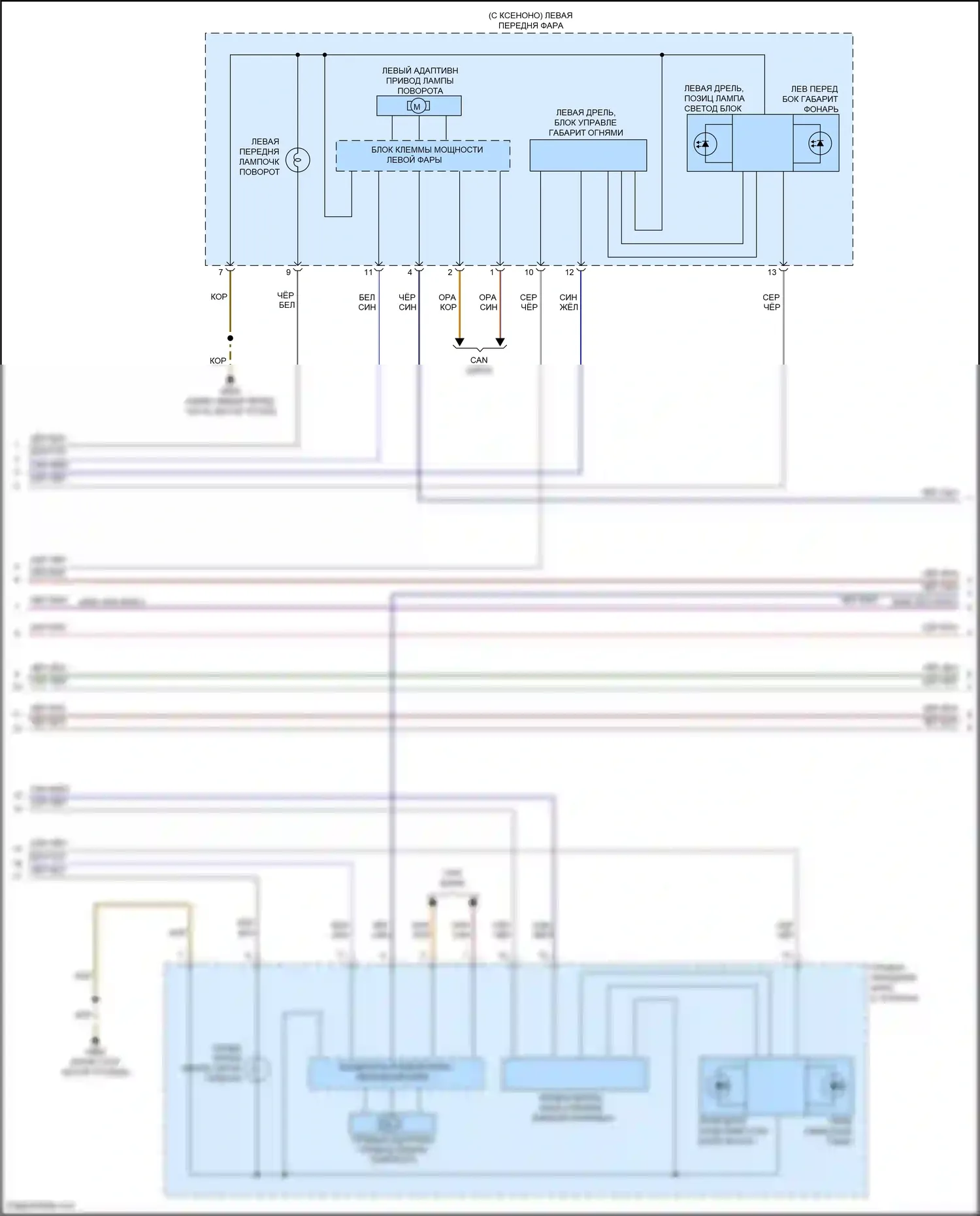 Bora Volkswagen III (2012-2018): Электросхема внешних светильников, с высоким оснащением (2 из 4) 