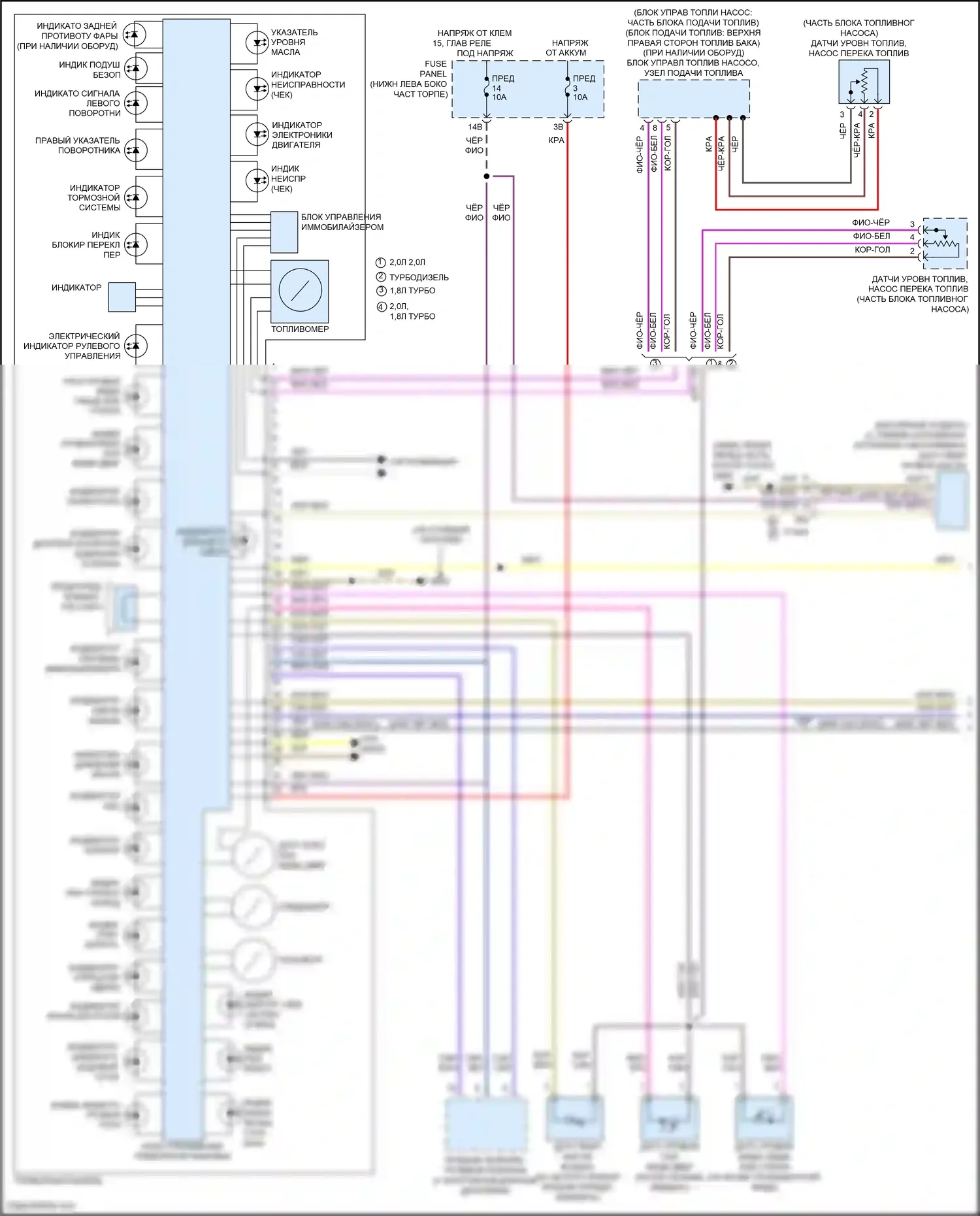Bora Volkswagen III (2012-2018): Электросхема приборной панели, с низким уровнем оборудования (1 из 2) 
