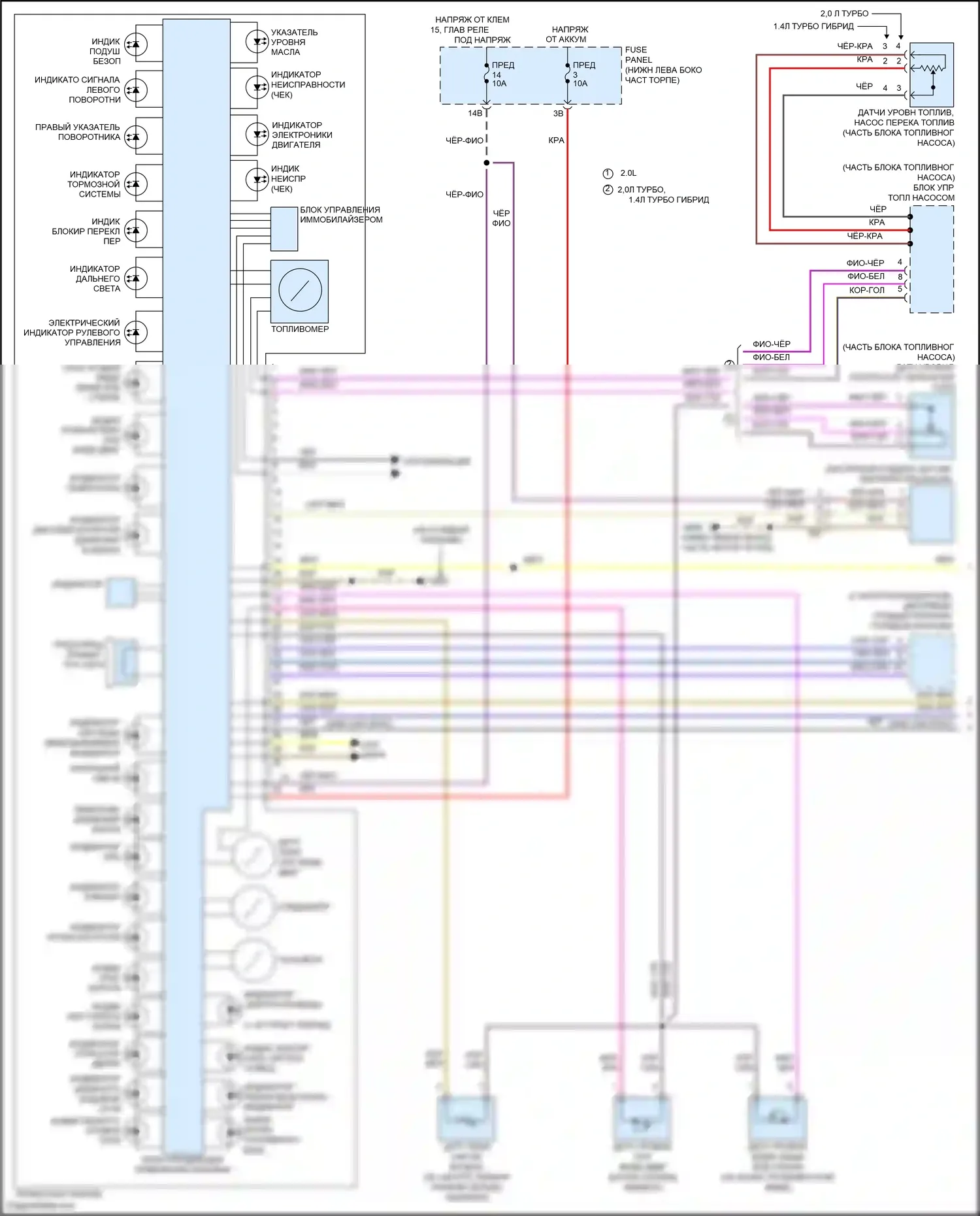 Bora Volkswagen III (2012-2018): Электросхема приборной панели, с высоким оснащением (1 из 2) 