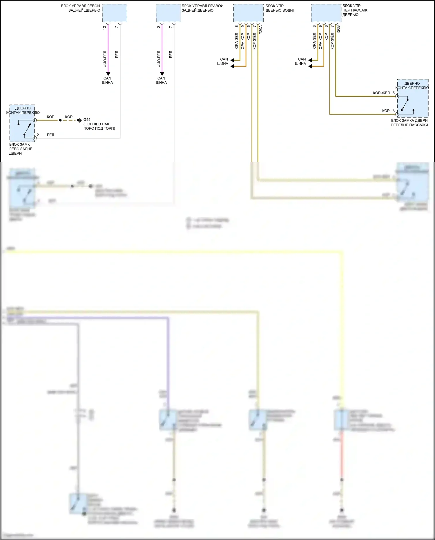 Bora Volkswagen III (2012-2018): Электросхема приборной панели, с высоким уровнем оснащения (2 из 2) 
