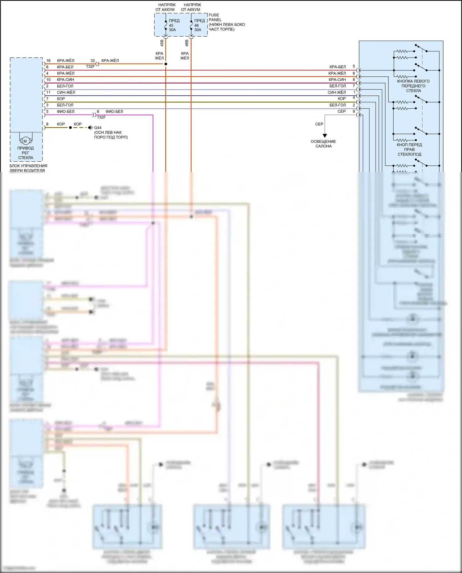 Bora Volkswagen III (2012-2018): Электросхема электрических стёкол, с низким уровнем оборудования 
