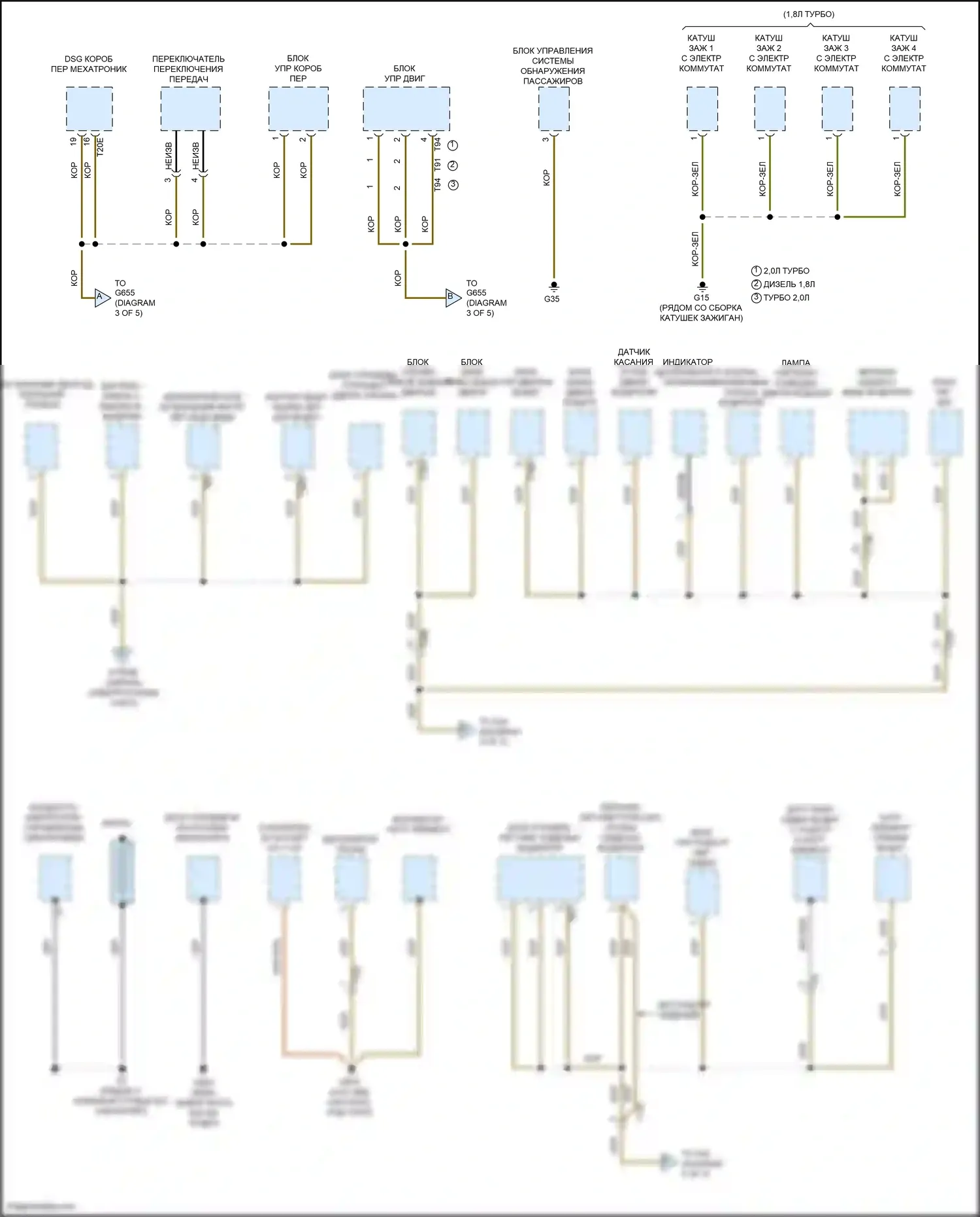 Bora Volkswagen III (2012-2018): Электросхема точек подключения масс, с низким уровнем оборудования (4 из 5) 