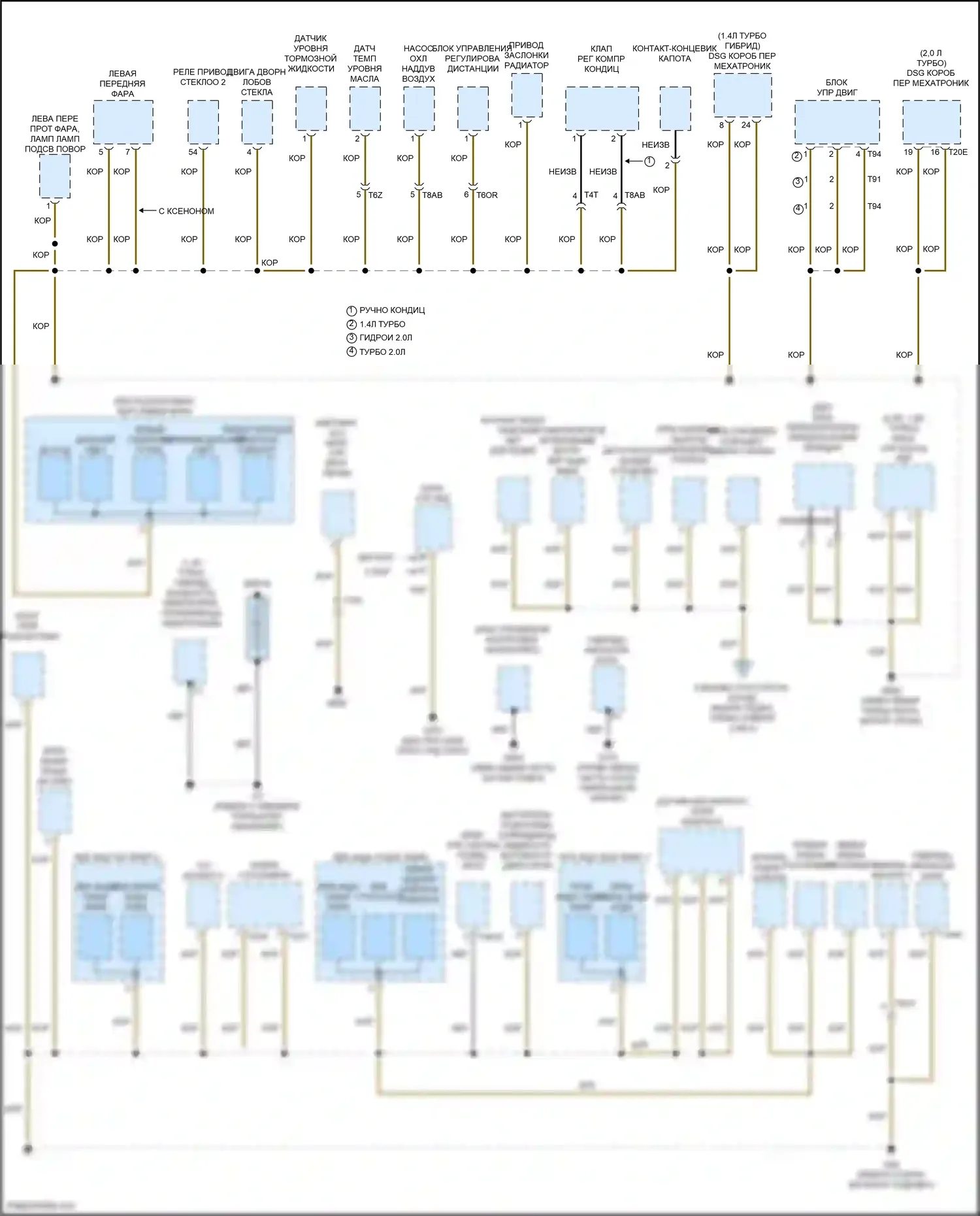 Bora Volkswagen III (2012-2018): Электросхема точек подключения масс, с высоким уровнем оснащения (4 из 4) 