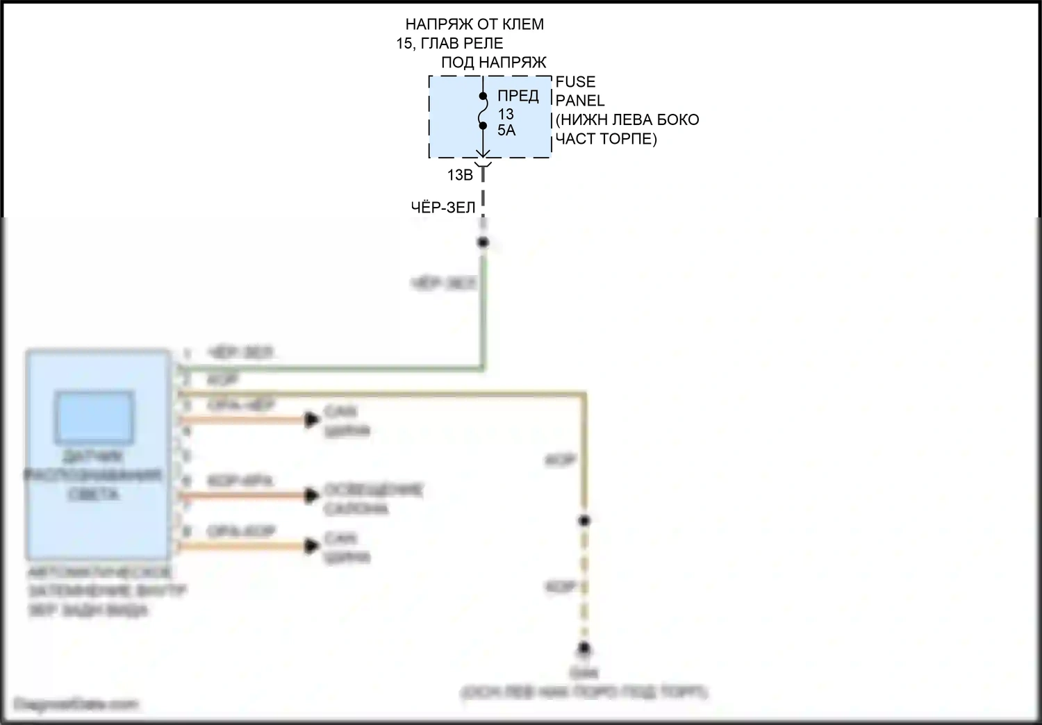 Bora Volkswagen III (2012-2018): Автоматическая электросхема дневного/ночного зеркала, без датчика влажности, с поддержкой дальнего света 