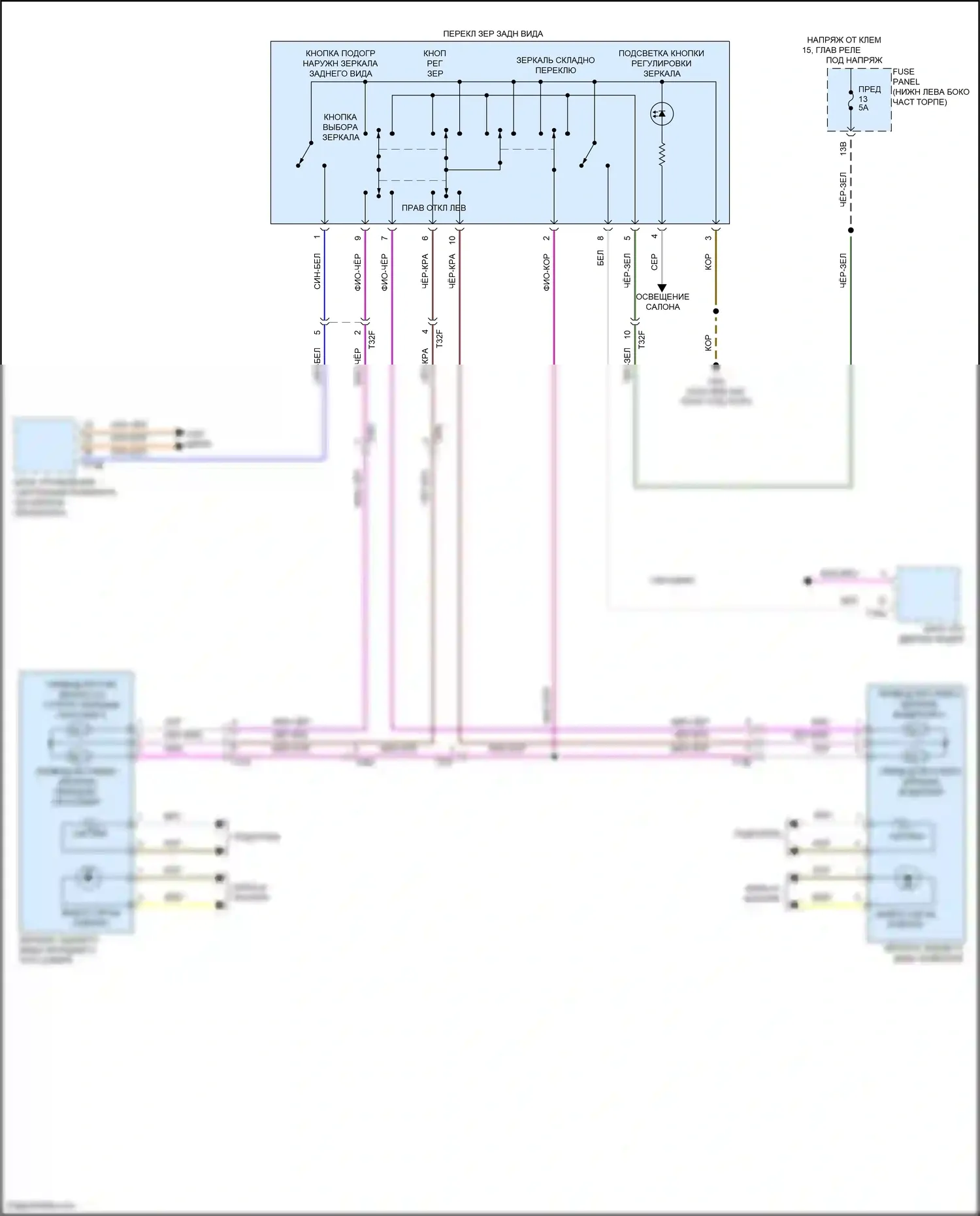 Bora Volkswagen III (2012-2018): Электрические зеркала электросхема, с низким оборудованием 