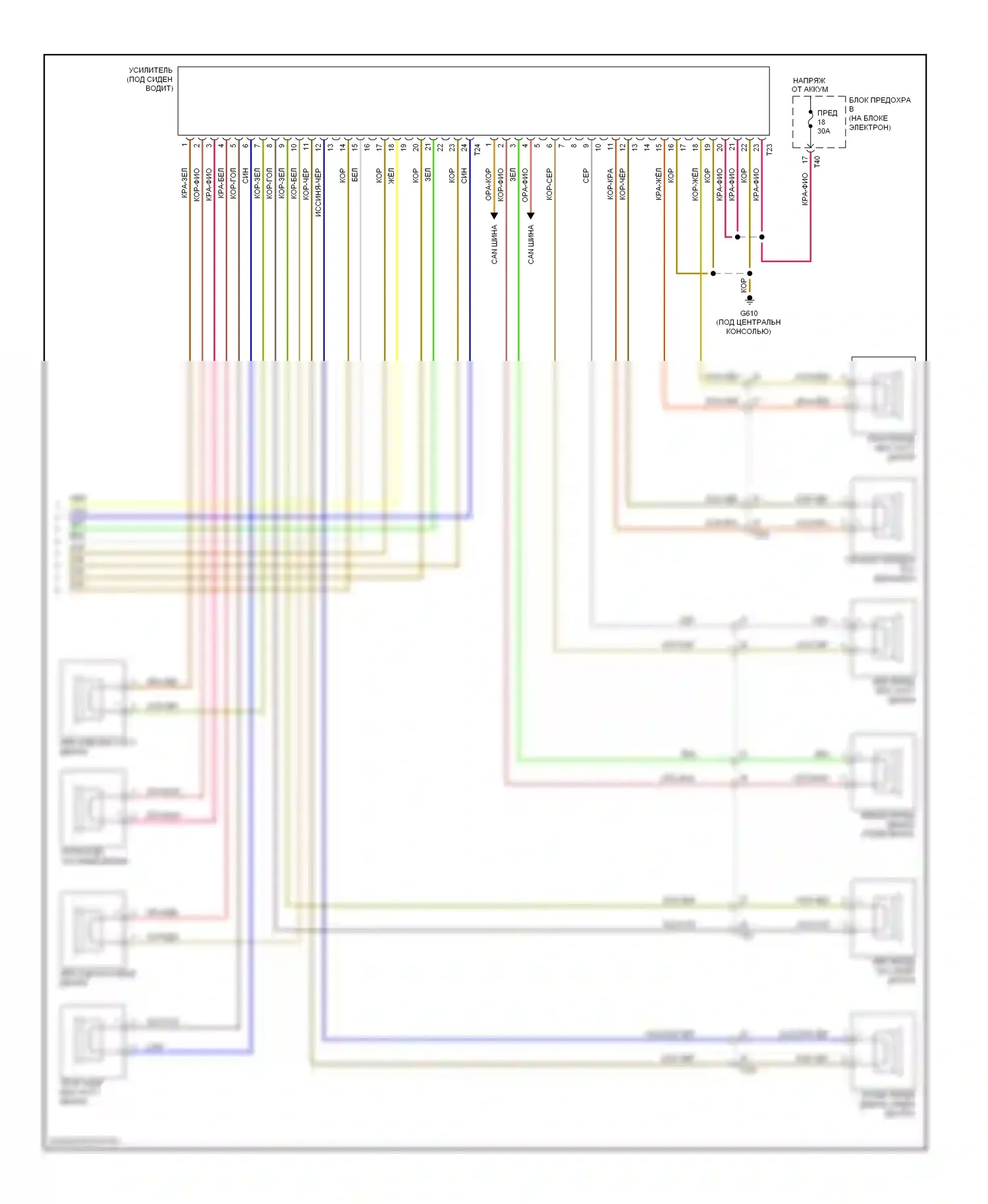 Eos Volkswagen I рестайлинг (2010-2015): Электросхема магнитолы, с усилителем (2 из 2) 