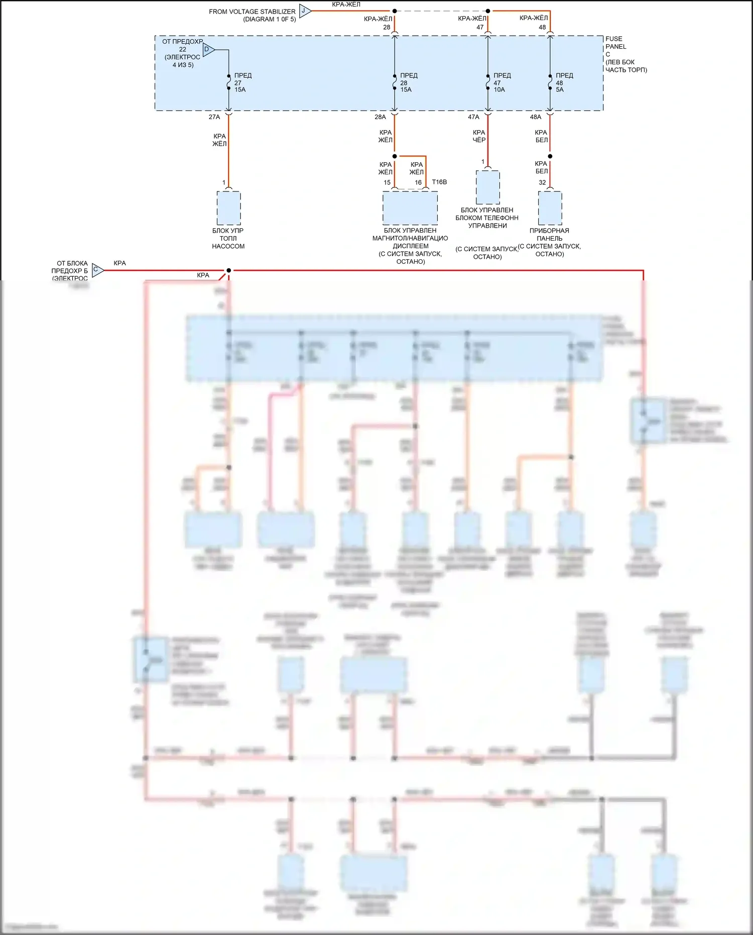 Eos Volkswagen I рестайлинг (2010-2015): Электросхема блока предохранителей реле (5 из 5) 