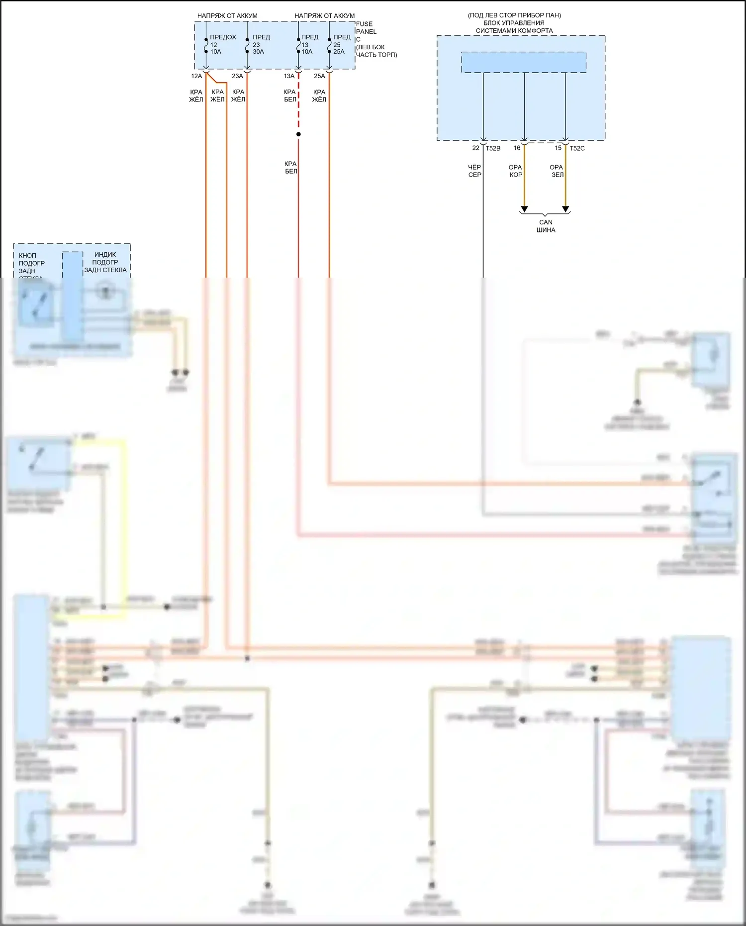 Eos Volkswagen I рестайлинг (2010-2015): Электросхема подогрева стекол 