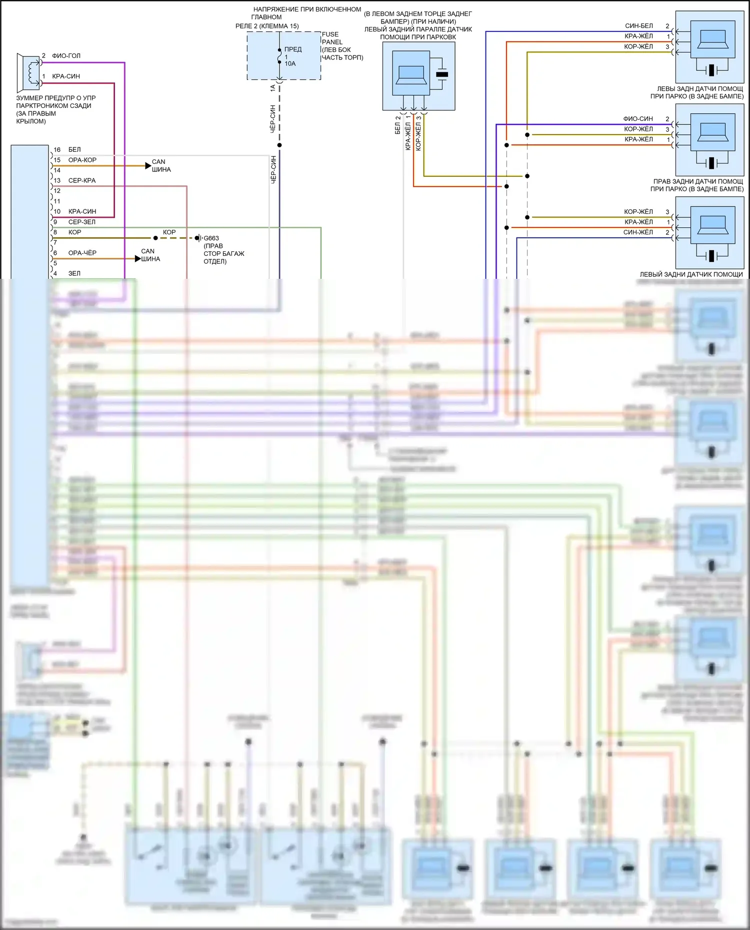 Eos Volkswagen I рестайлинг (2010-2015): Электросхема парктроника 