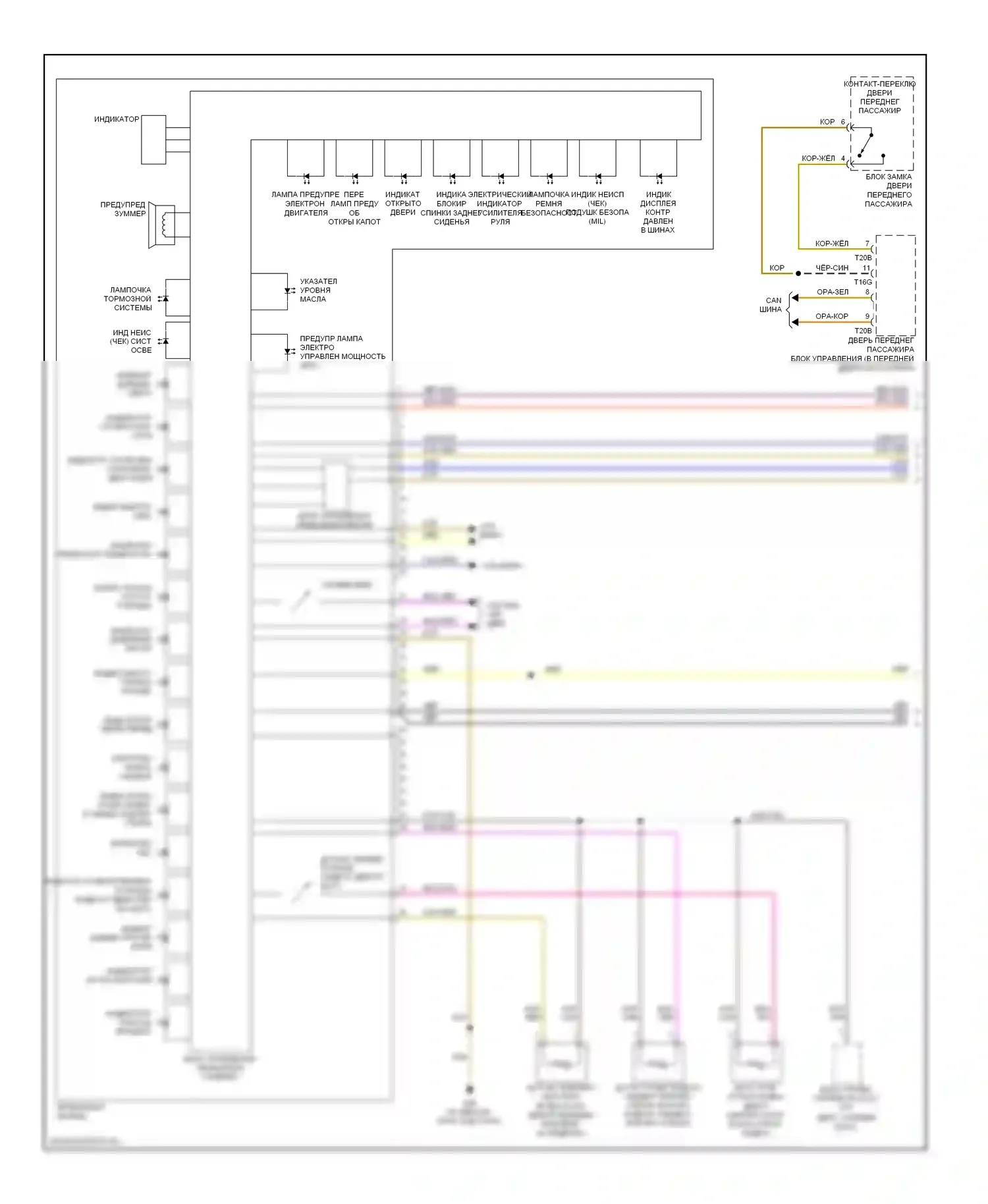 Eos Volkswagen I (2006-2011): Электросхема приборной панели, ранний выпуск (1 из 2) 