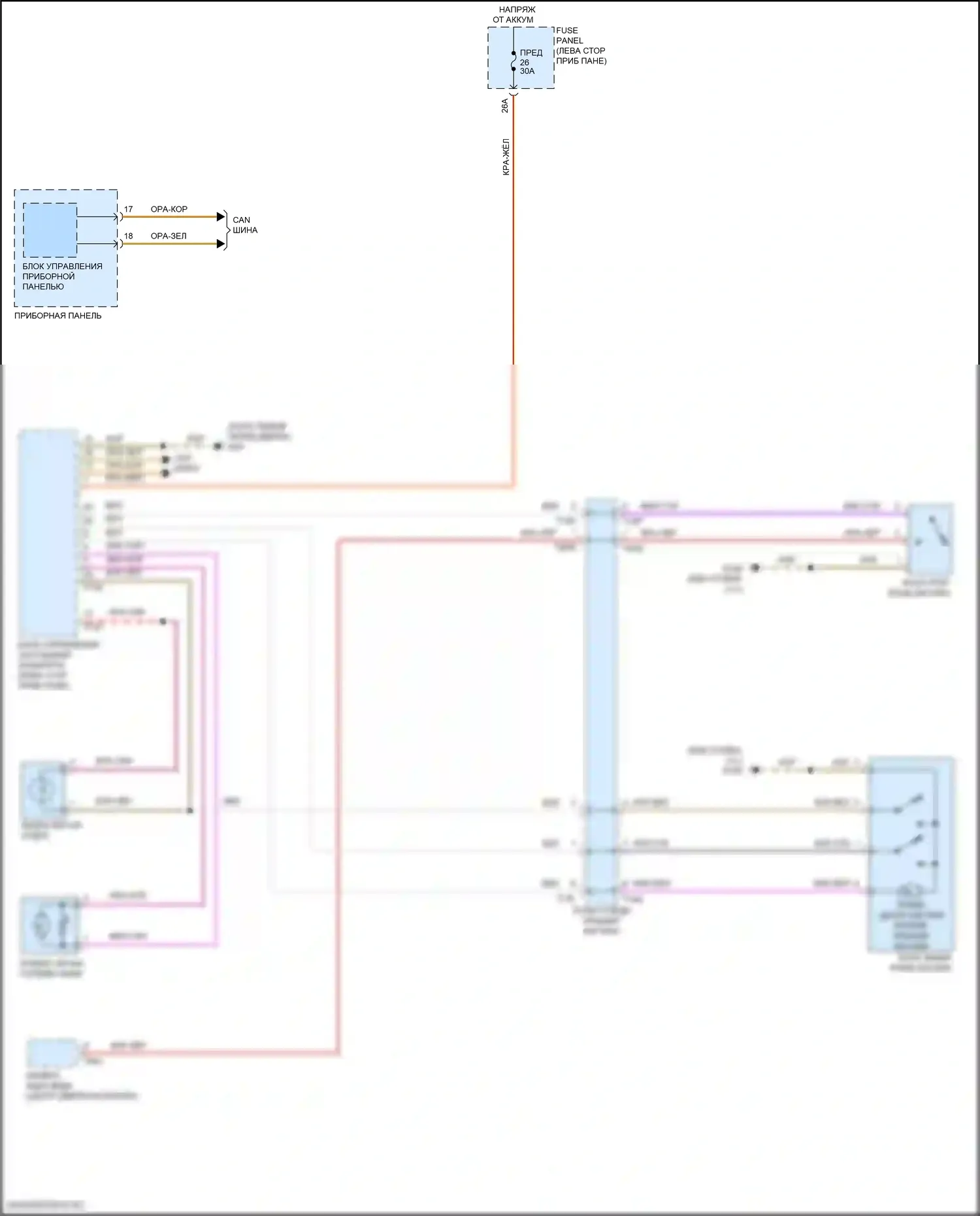 Golf GTI Volkswagen VII рестайлинг (2017-2020): Электросхема открытия багажника и лючка топливного бака 
