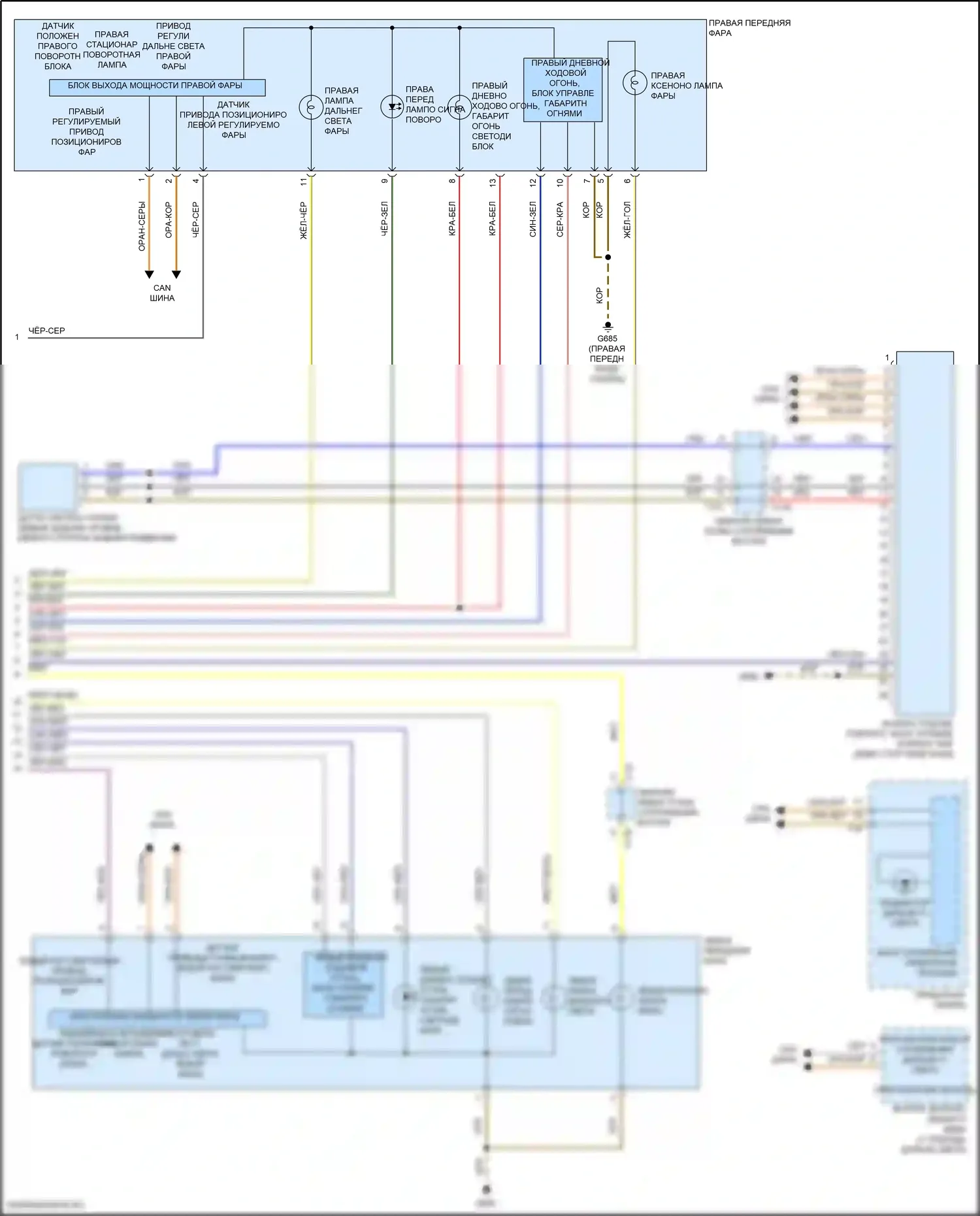 Golf GTI Volkswagen VII рестайлинг (2017-2020): Электросхема фар, с ксеноновыми фарами и поворотниками (2 из 2) 