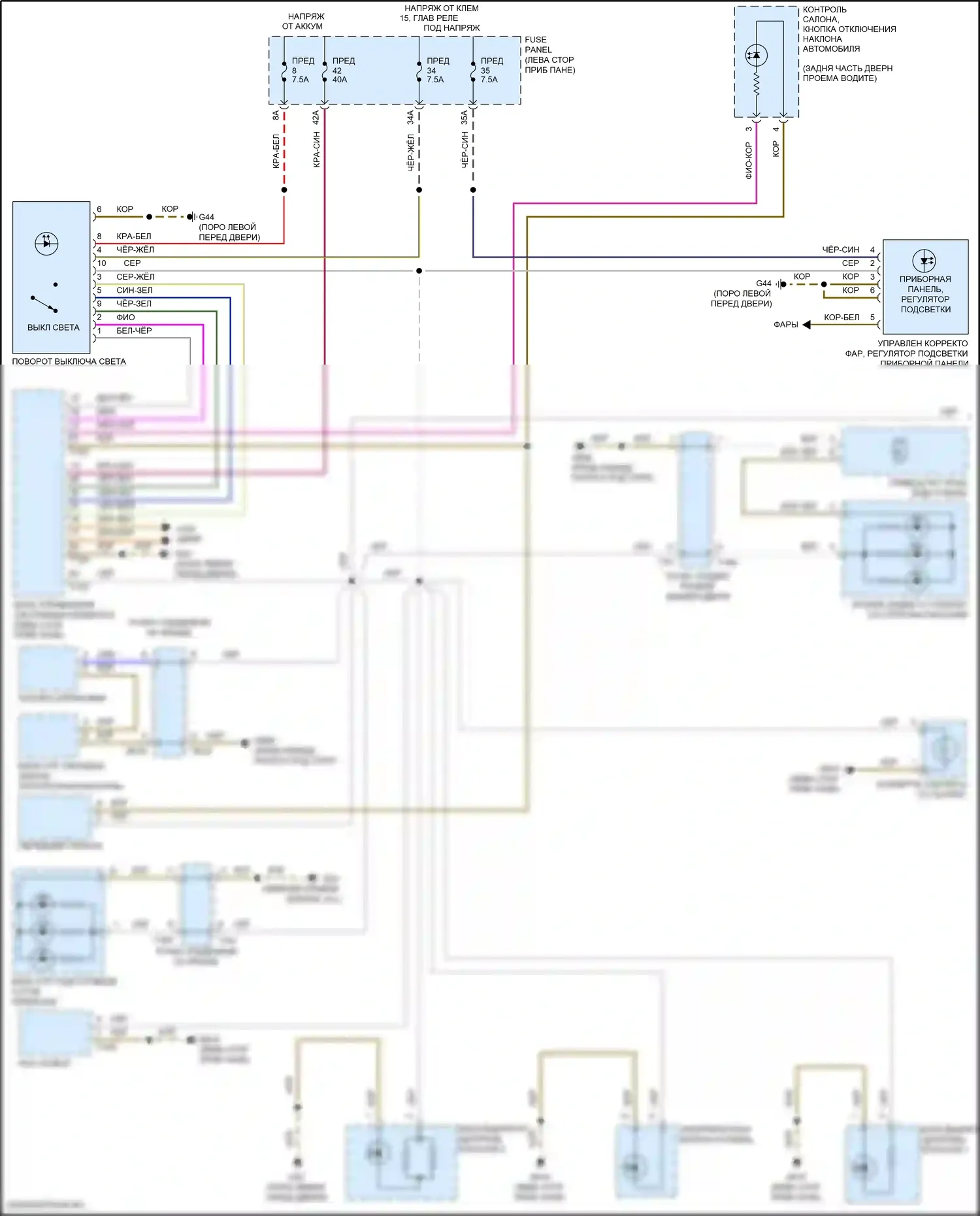 Golf GTI Volkswagen VII рестайлинг (2017-2020): Электросхема подсветки приборной панели (1 из 2) 