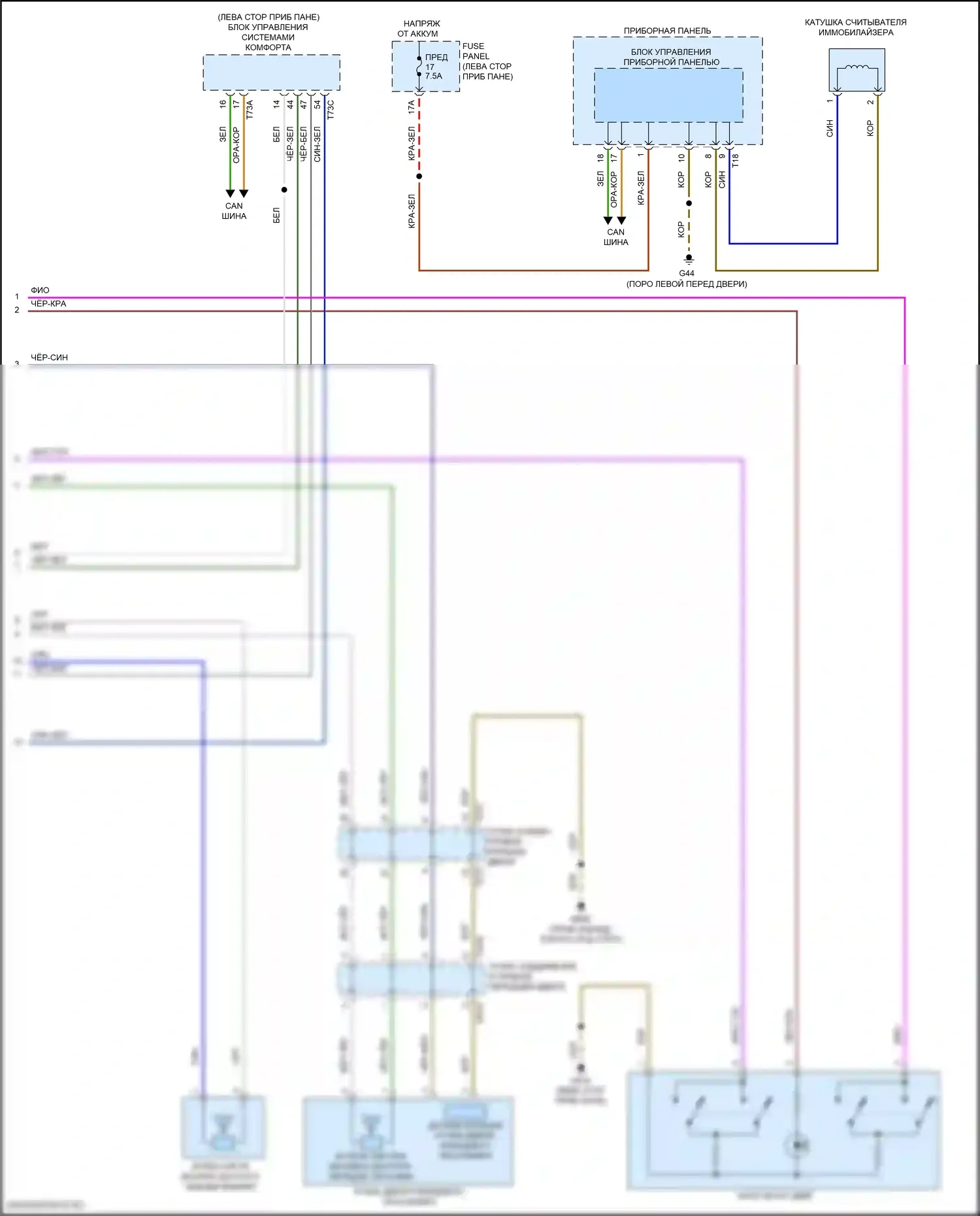 Golf GTI Volkswagen VII рестайлинг (2017-2020): Электросхема системы бесключевого доступа (2 из 2) 