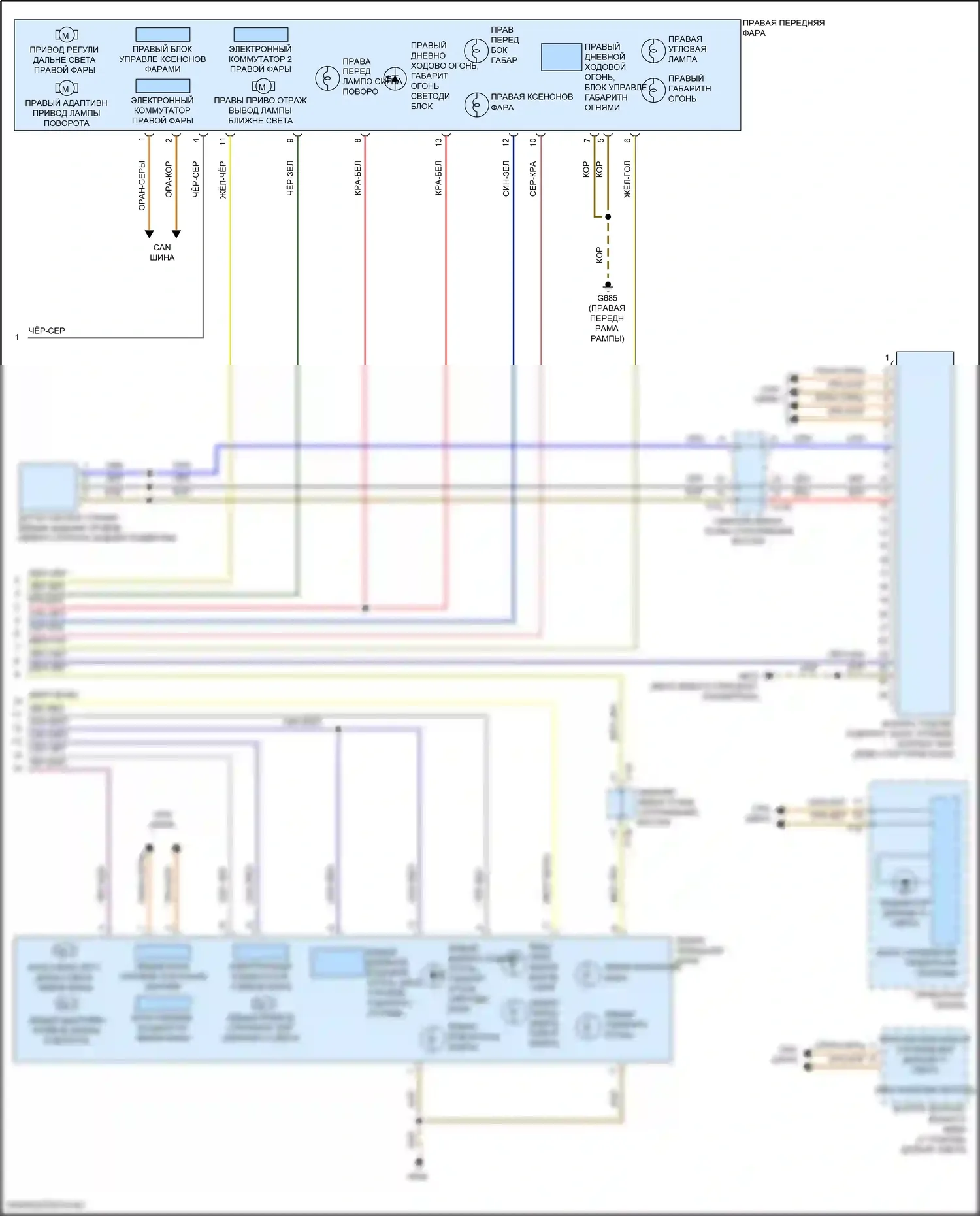 Golf R Volkswagen VII рестайлинг (2017-2020): Электросхема фар, с ксеноновыми фарами (2 из 2) 