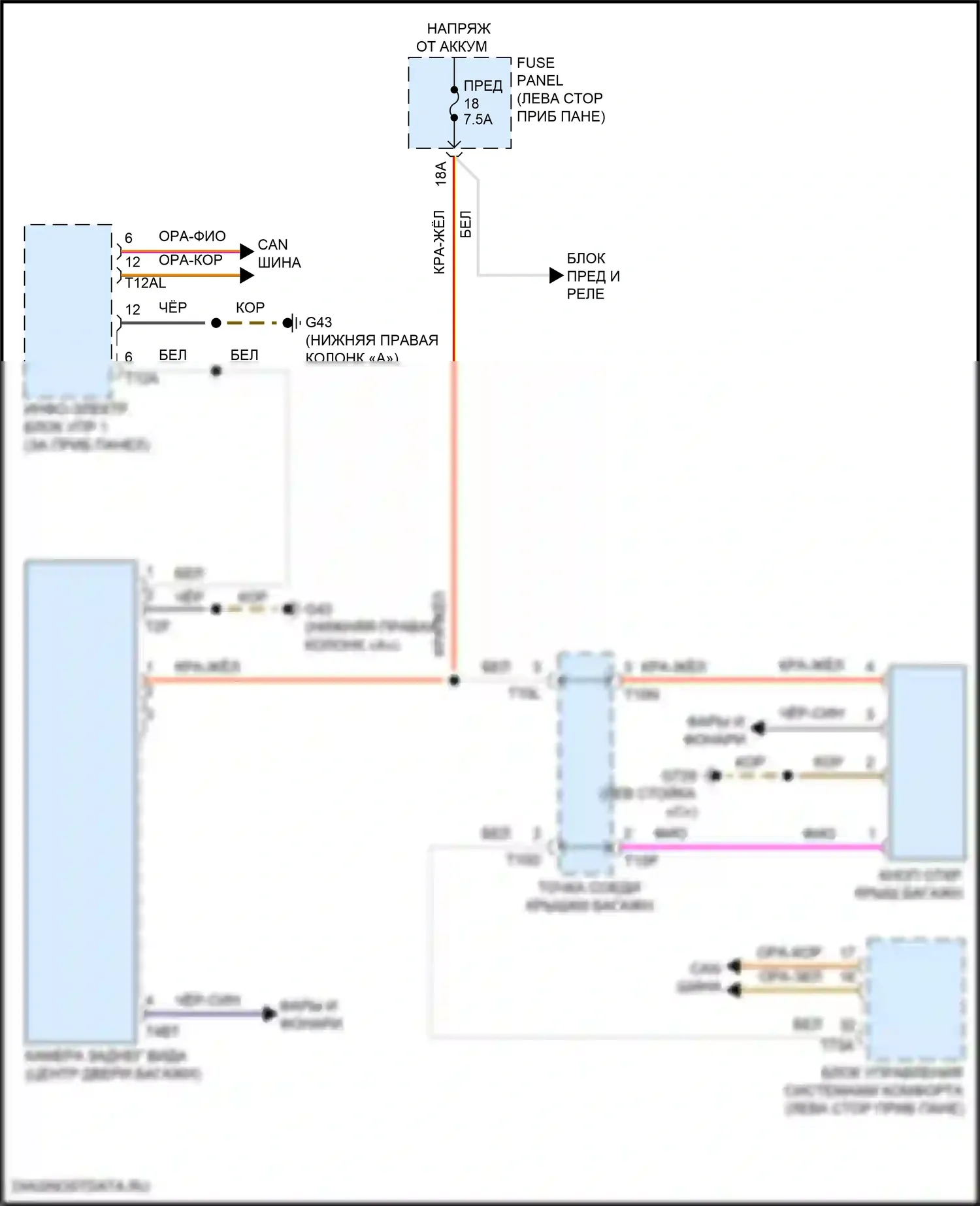 Golf R Volkswagen VII рестайлинг (2017-2020): Электросхема камеры заднего вида 