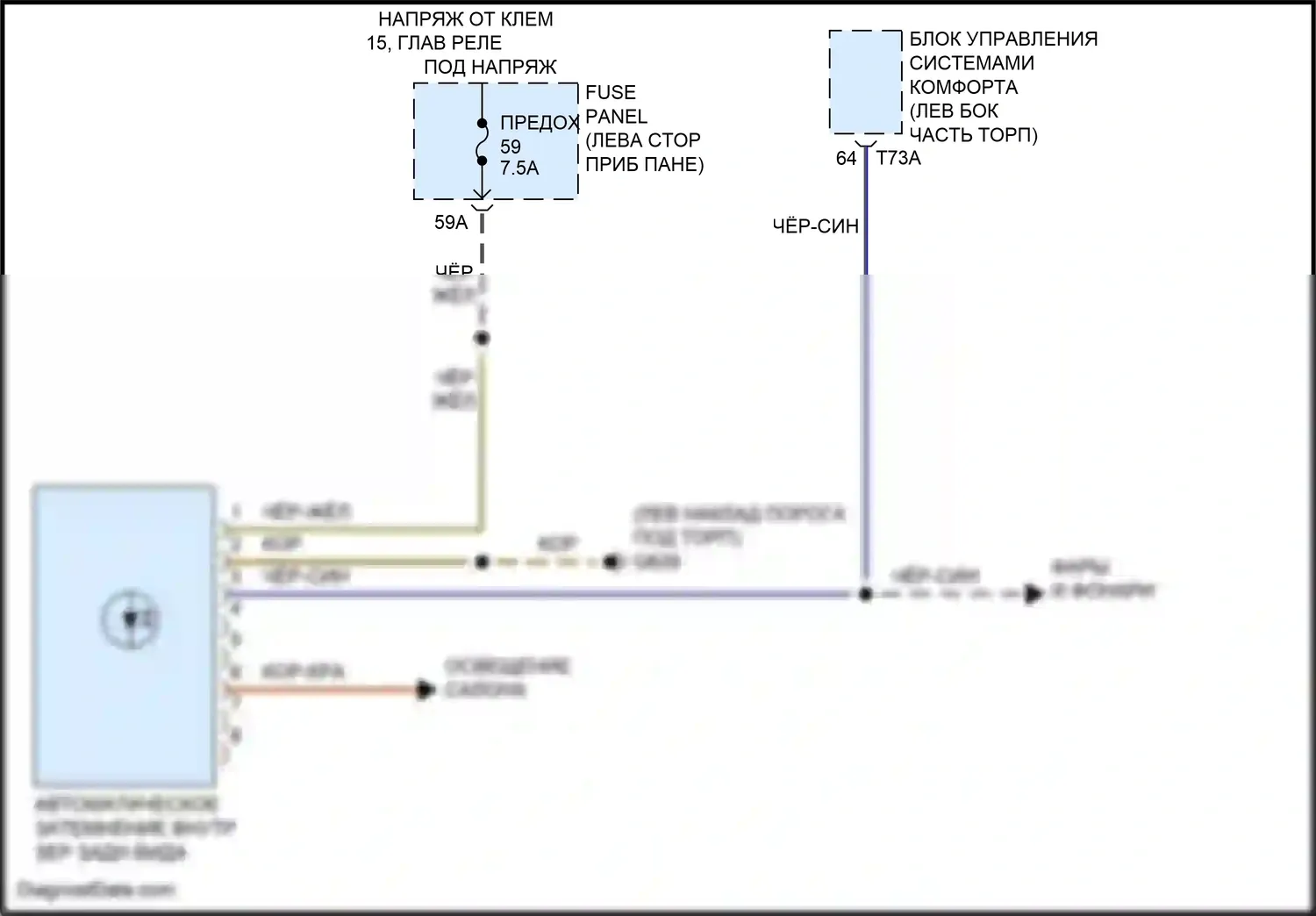 Golf R Volkswagen VIII (2020-2024): Электросхема автоматического дневного/ночного зеркала 