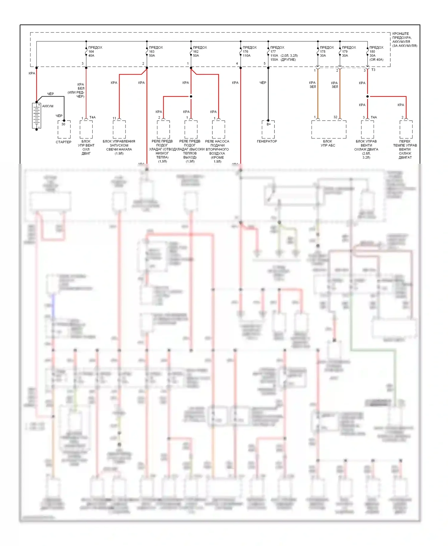 Golf Volkswagen Mk4 (1997-2006): Электросхема блока предохранителей реле (1 из 3) 