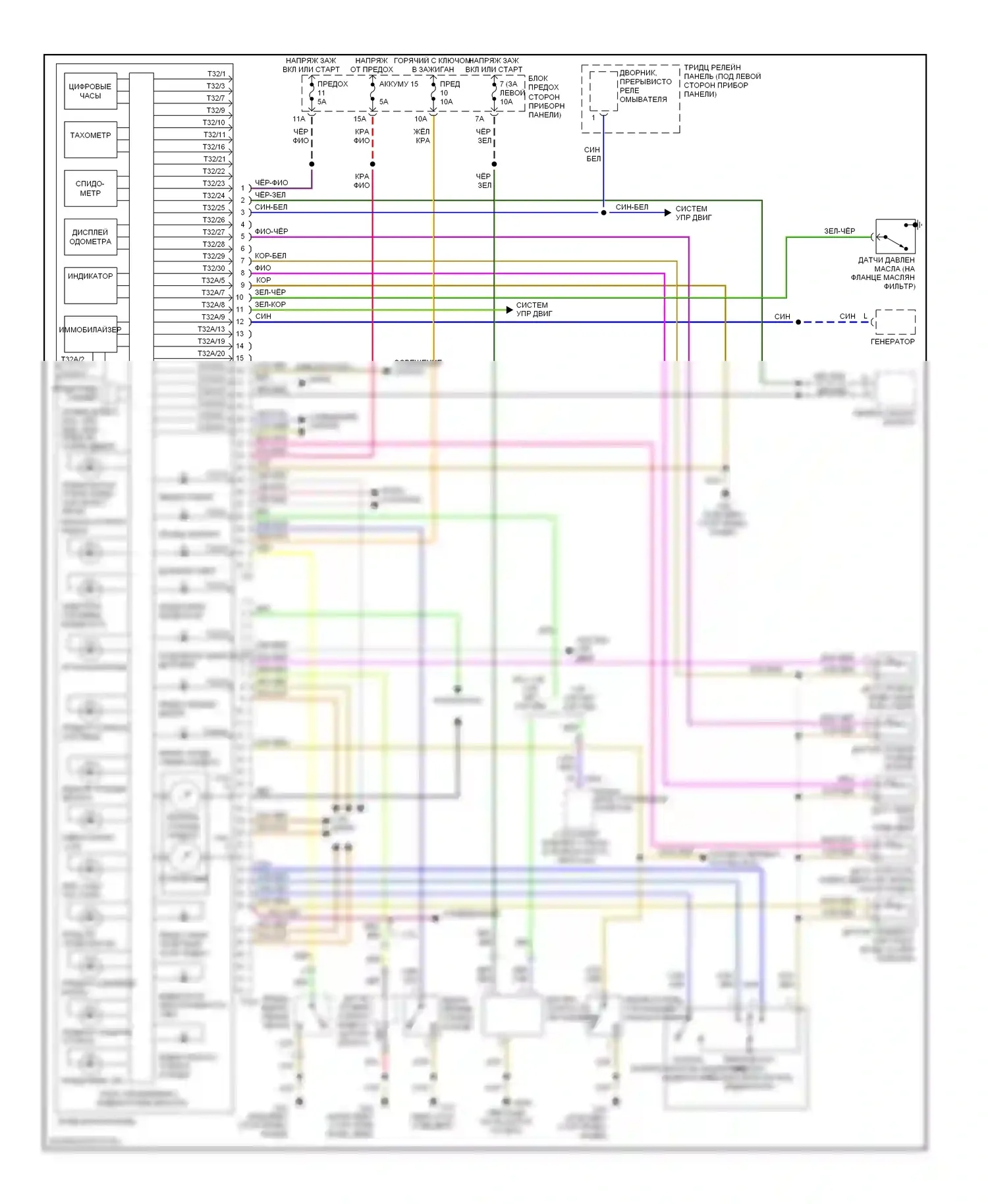 Golf Volkswagen Mk4 (1997-2006): Электросхема приборной панели 