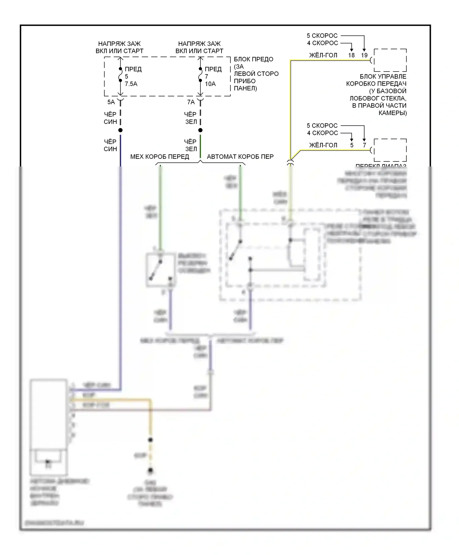 Golf Volkswagen Mk4 (1997-2006): Электросхема автоматического дневного/ночного зеркала 