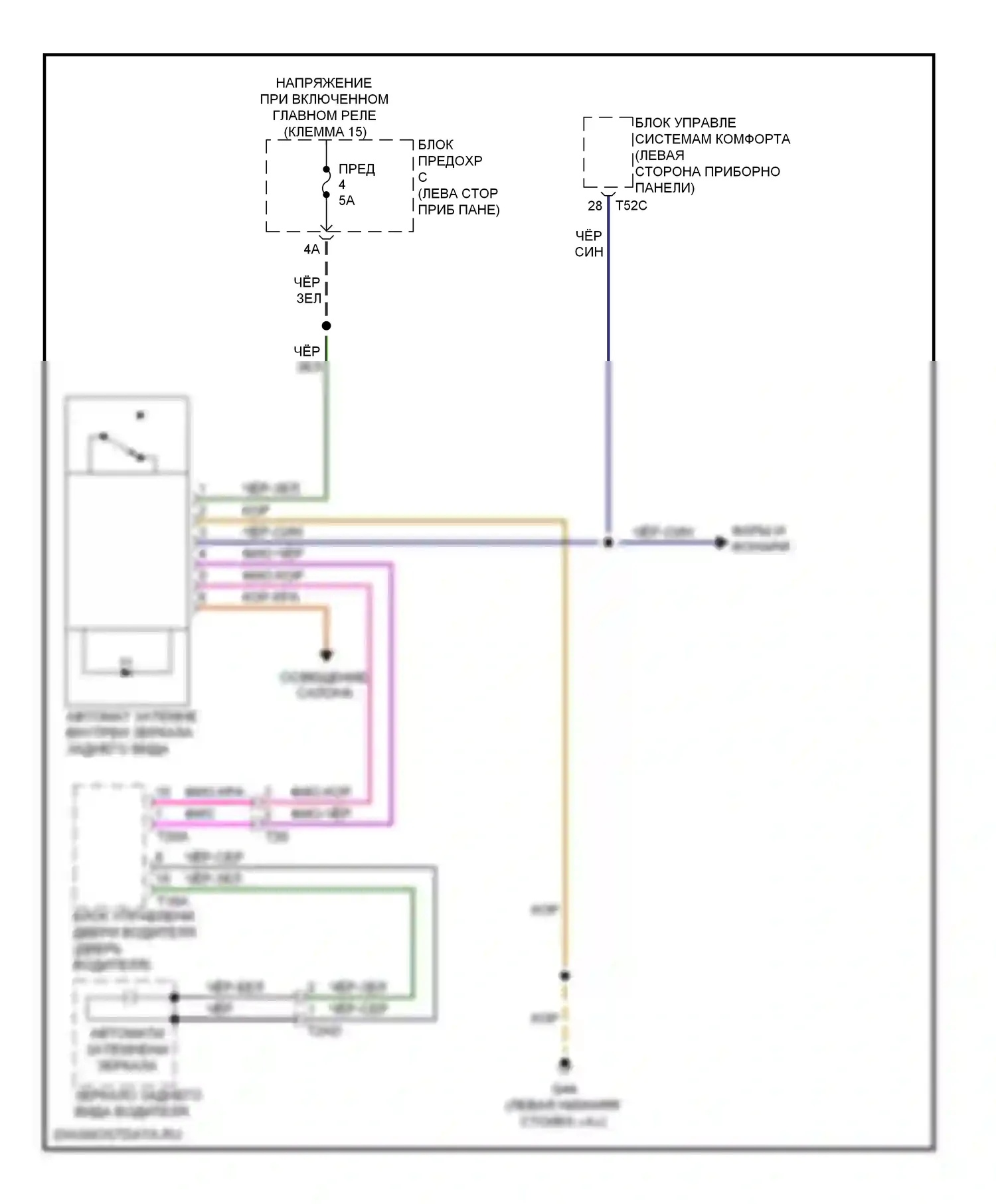Golf Volkswagen Mk6 (2008-2012): Электросхема автоматического дневного/ночного зеркала, раннего выпуска 