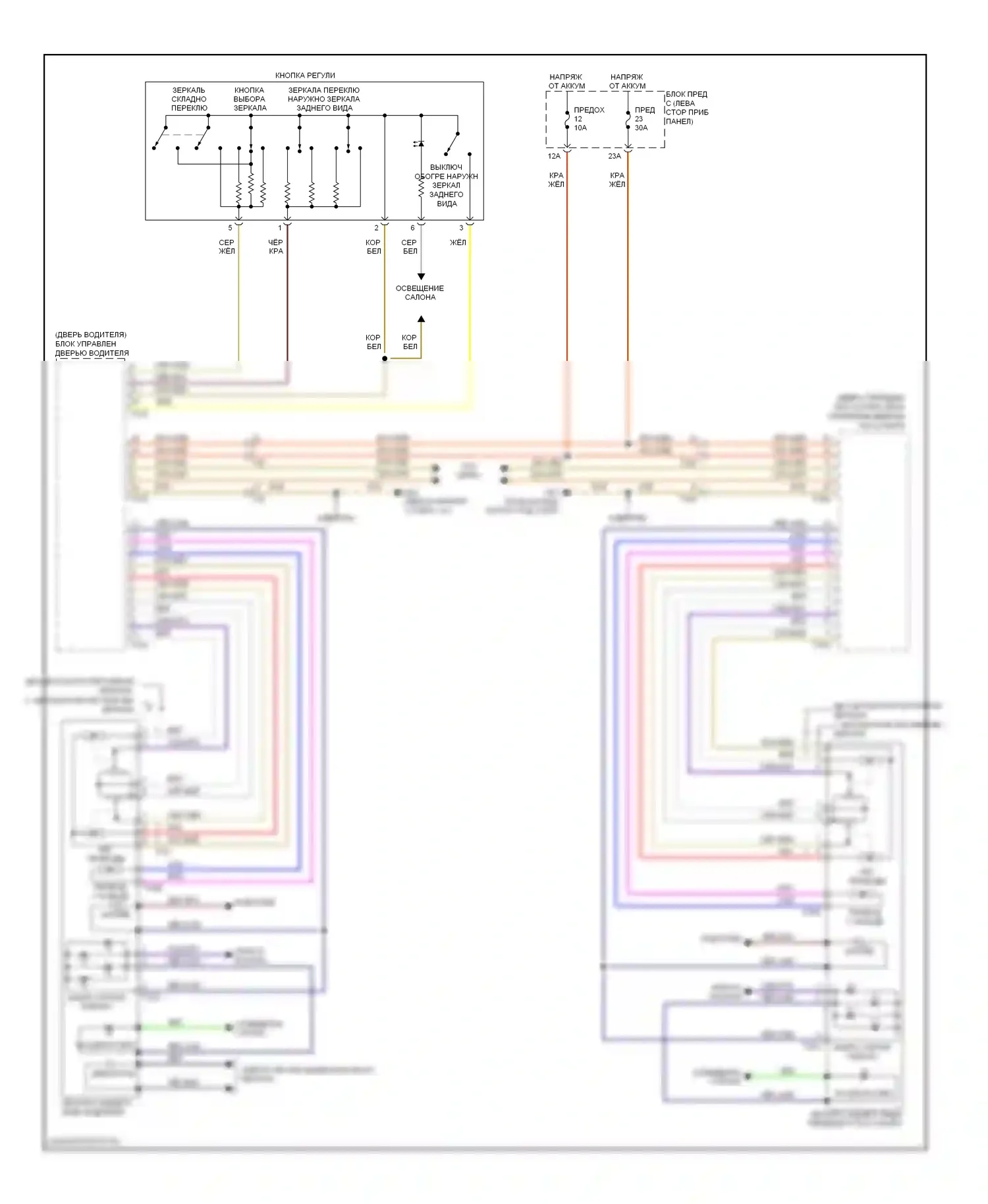 Golf Volkswagen Mk6 (2008-2012): Электросхема управления зеркалами заднего вида 