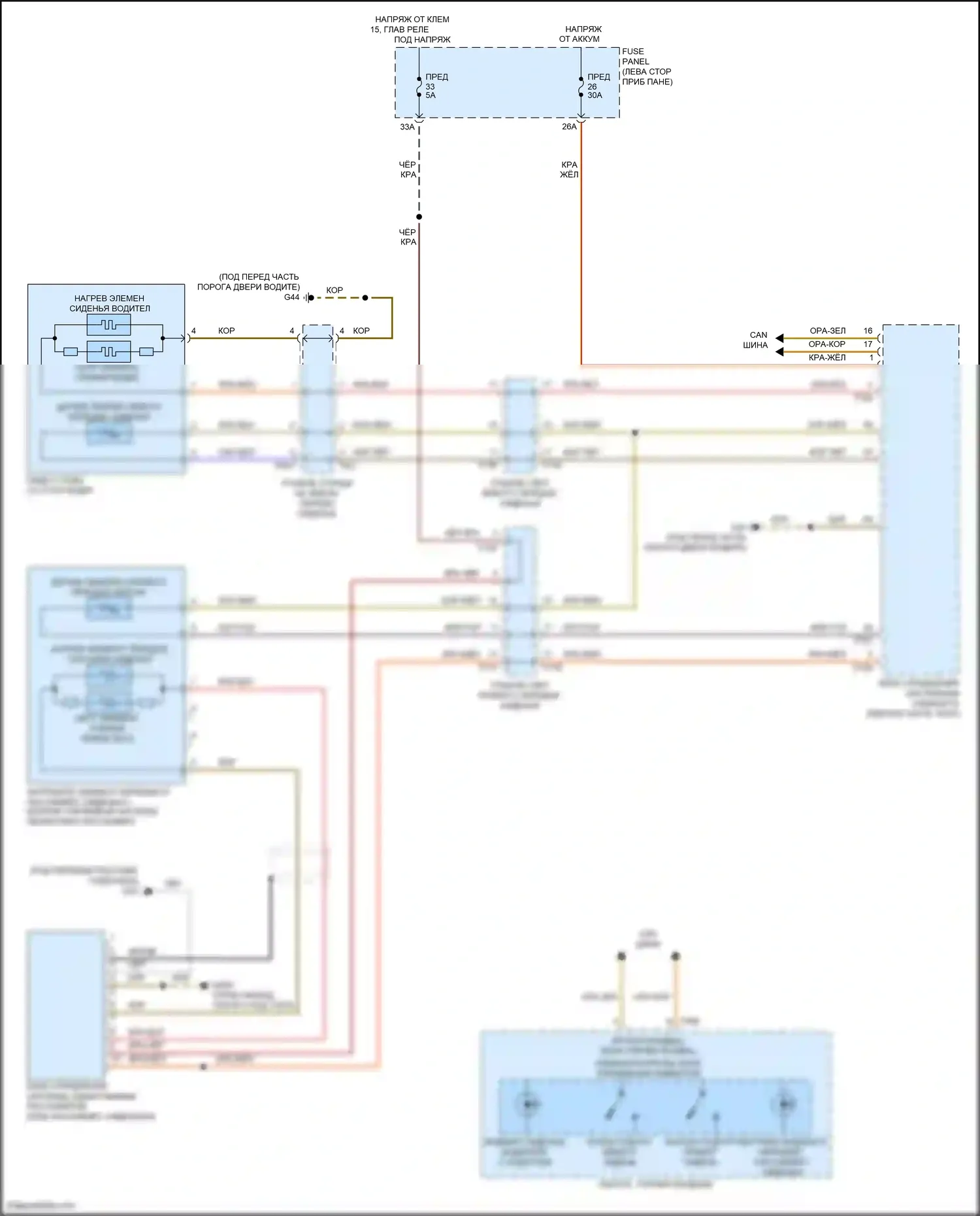 Golf Volkswagen Mk7 рестайлинг (2017-2021): Электросхема обогреваемых сидений 