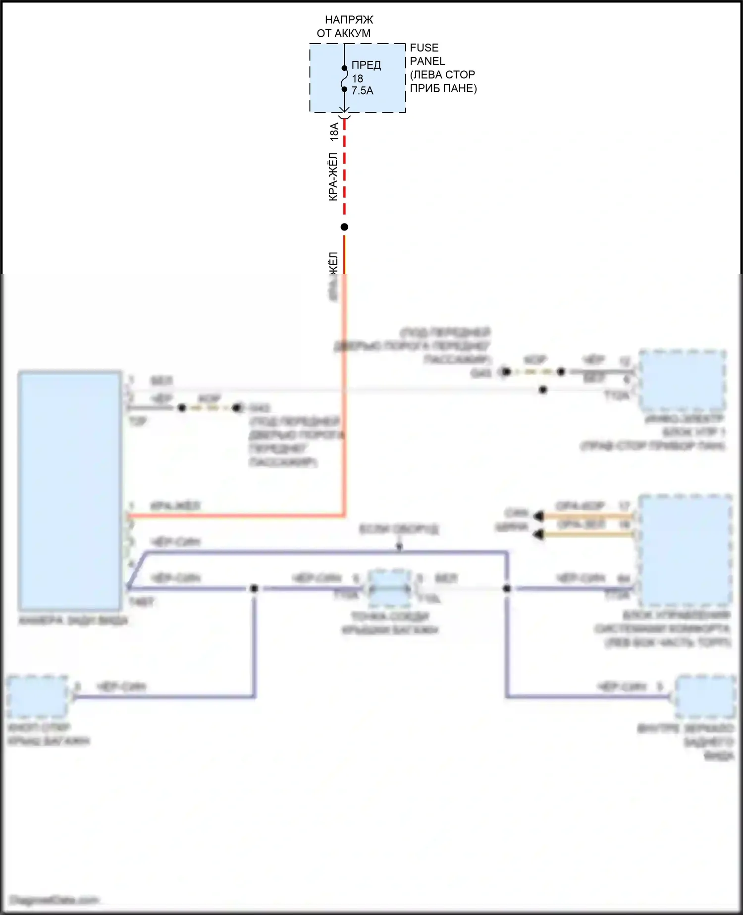 Golf Volkswagen Mk7 рестайлинг (2017-2021): Электросхема камеры заднего вида 